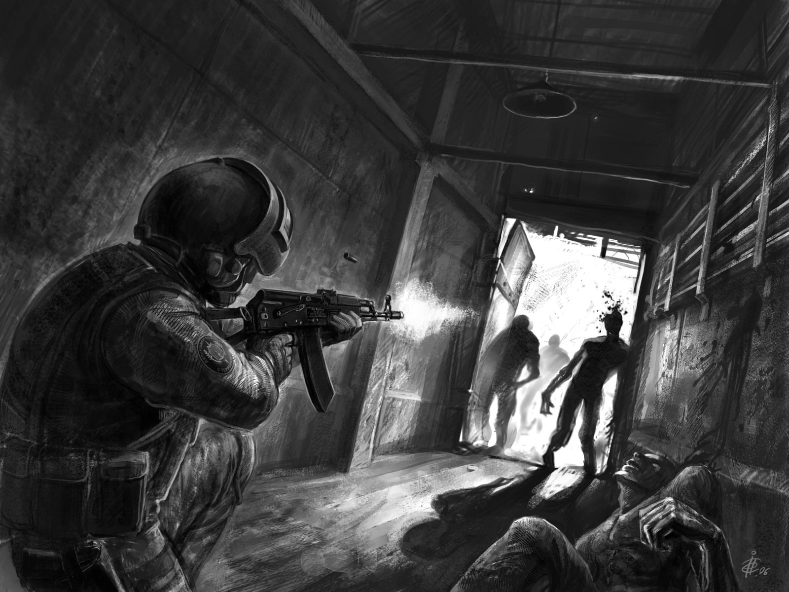 720P, against, terrorism, illustration, aiming, business, Kalashnikov, motion, danger, people, conflict, indoors, adult, horror, built structure, rifle, HD Wallpaper