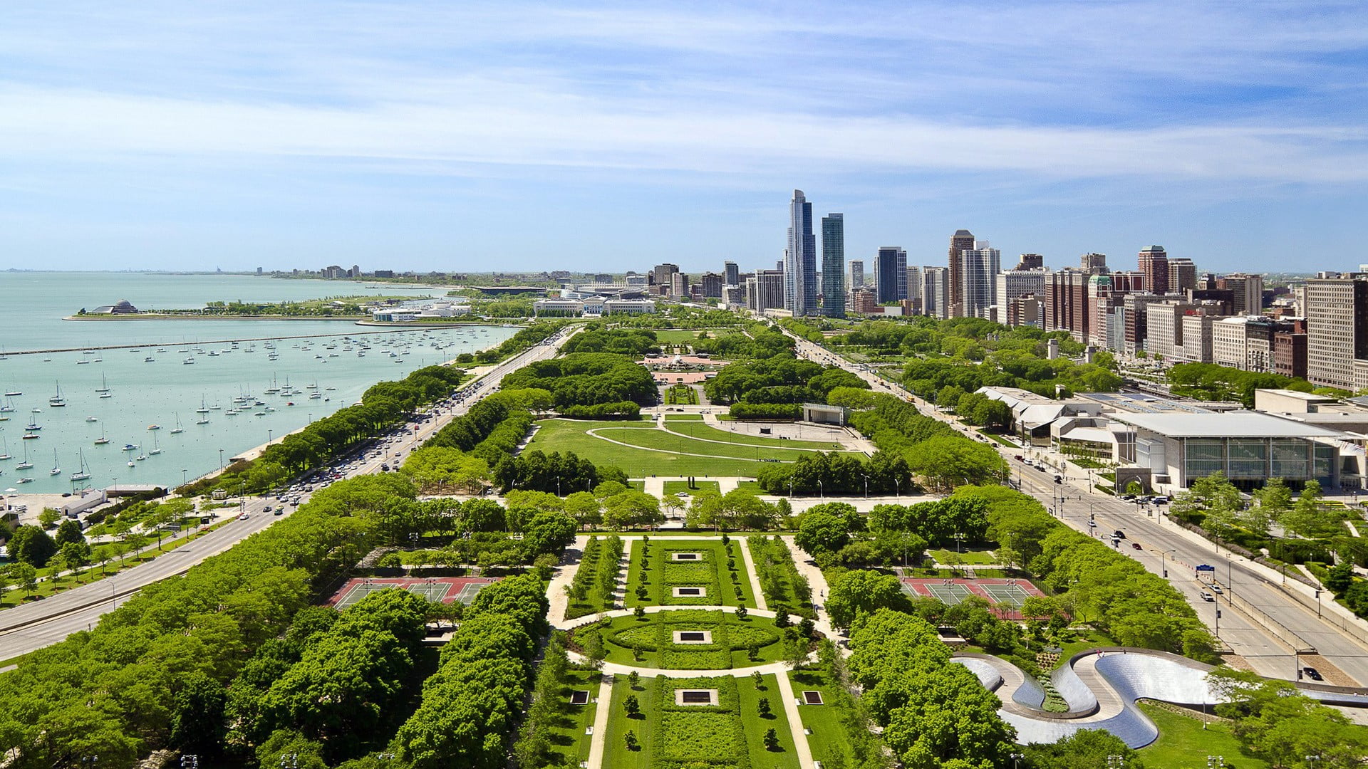 urban skyline, building exterior, nature, themed, modern, field, plant, birds eye view, day, outdoors, grass, street, park, trees, green color, sky, built structure, HD Wallpaper
