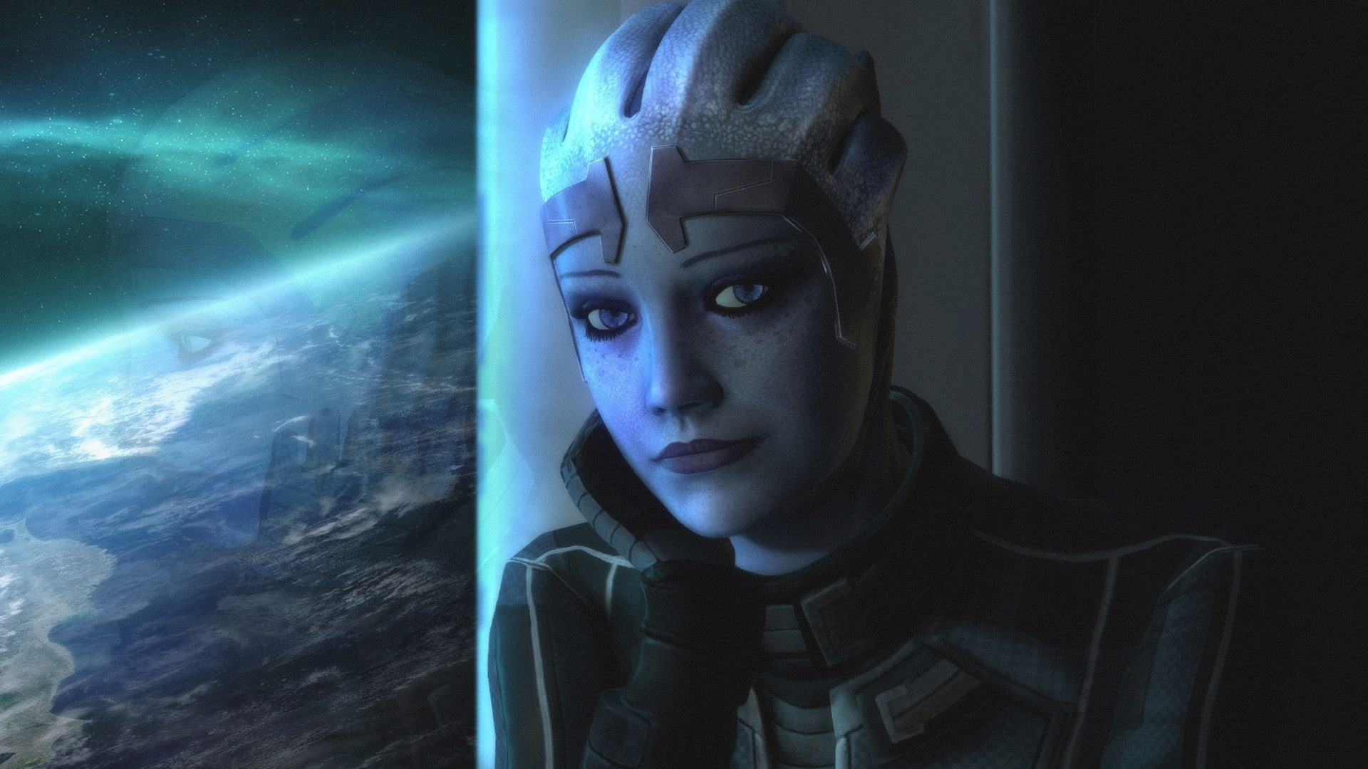 portrait, hood - clothing, headshot, 1080P, fear, nature, close-up, front view, Liara TSoni, Mass Effect, looking, indoors, young adult, clothing, women, HD Wallpaper