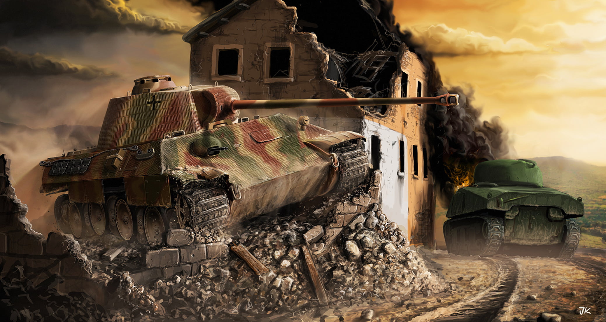 transportation, ruined, built structure, military, green, outdoors, armored tank, mode of transportation, machinery, cloud - sky, Sherman, war, building exterior, HD Wallpaper