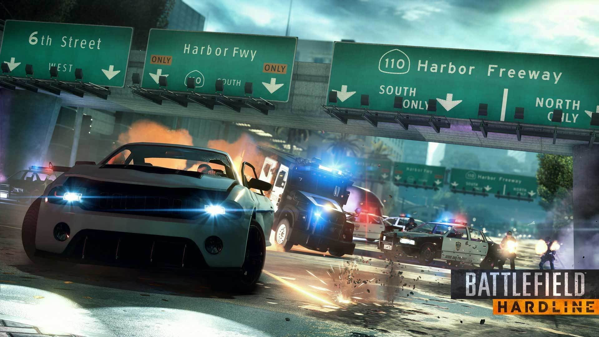 sign, video games, architecture, 1080P, car, group of people, text, blurred motion, city, mode of transportation, transportation, Battlefield Hardline, HD Wallpaper