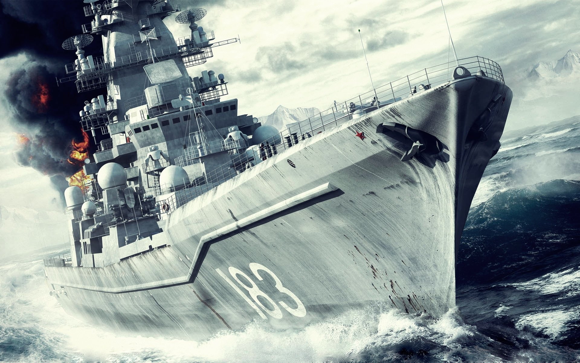 water, Military, no people, Russian Battlecruiser Pyotr Velikiy, industry, built structure, Smoke, day, transportation, mode of transportation, Warship, HD Wallpaper
