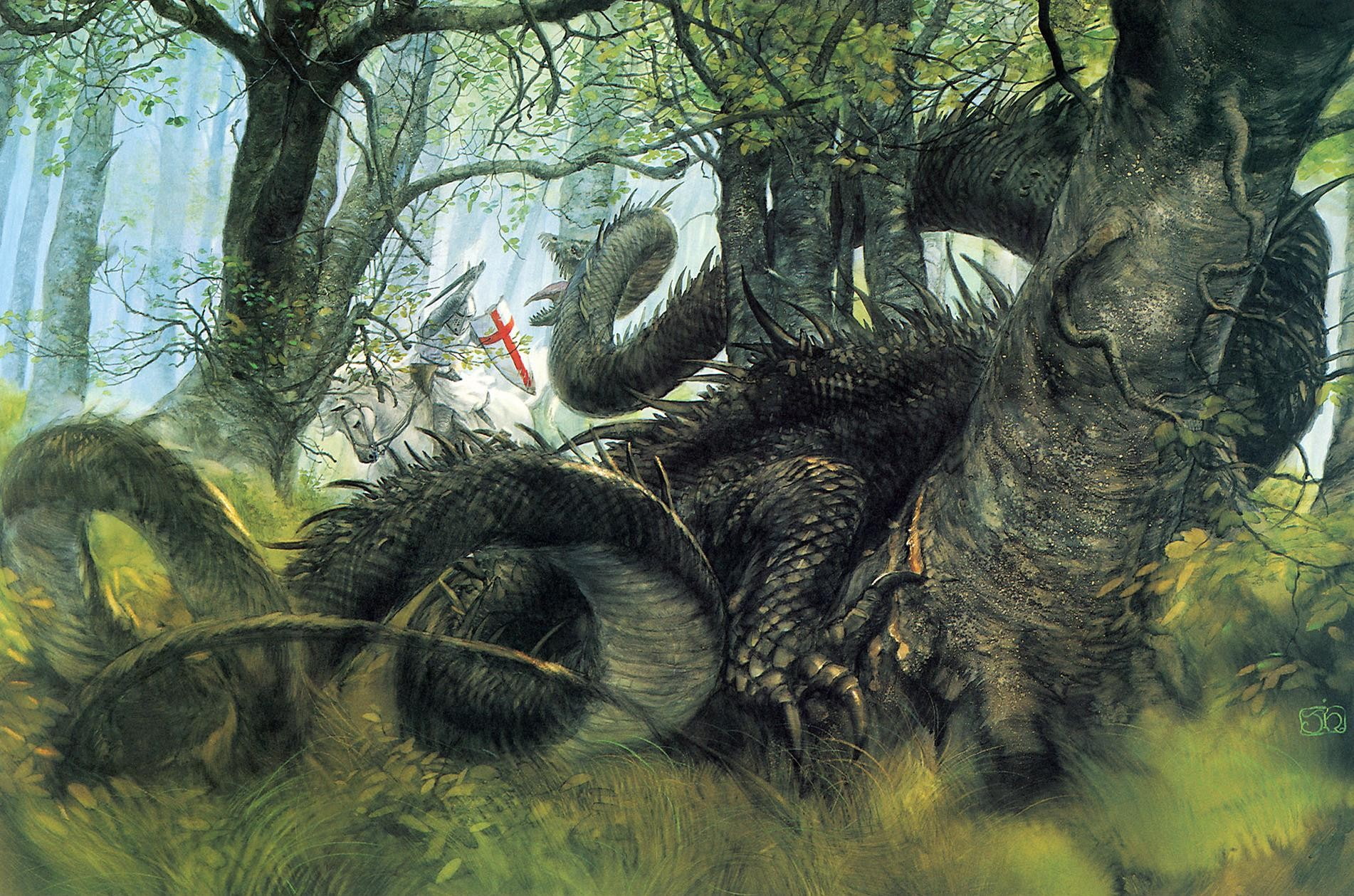 crusaders, knight, drawing, fantasy art, 720P, John Howe, dragon, HD Wallpaper