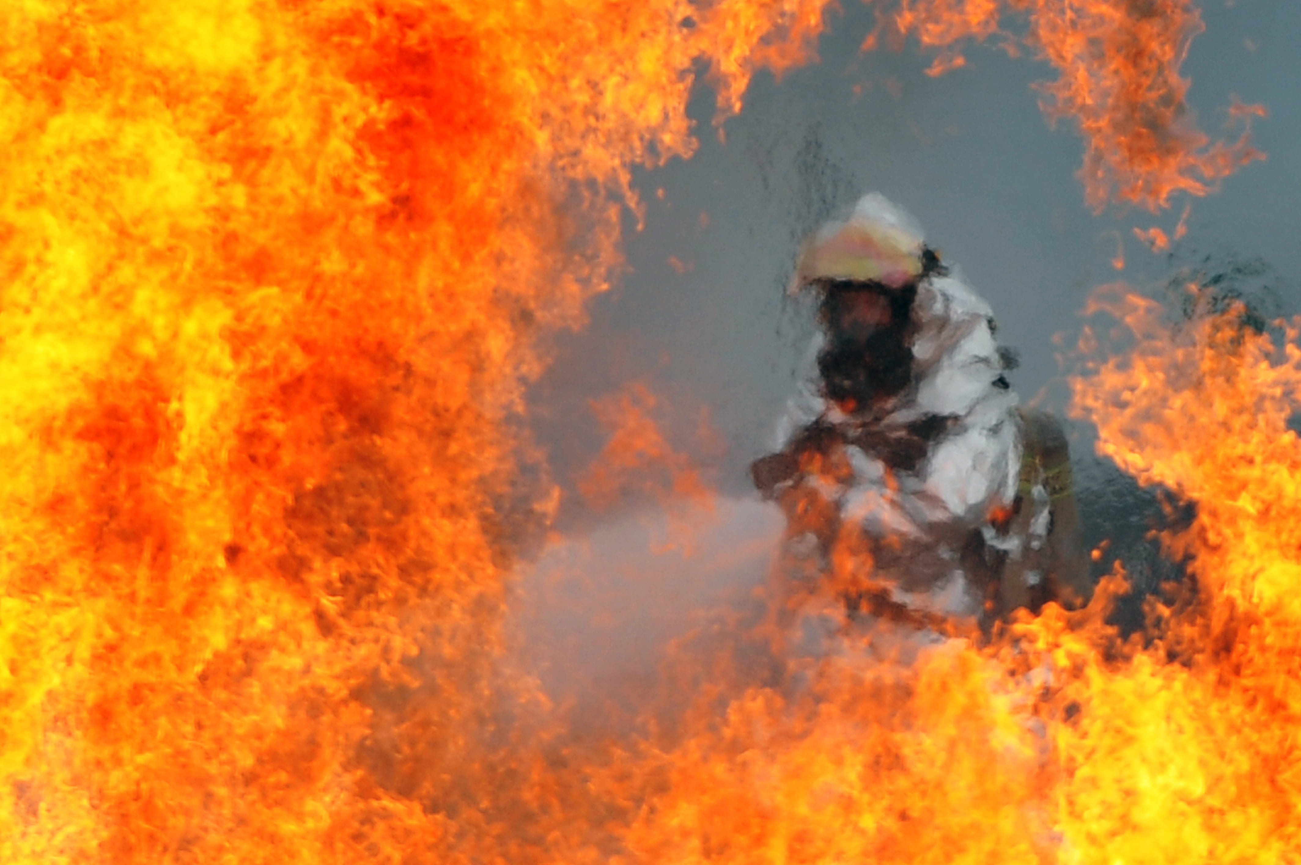 gear, mature adult, accidents and disasters, portrait, headwear, simulated plane fire, helmet, risk, fire - natural phenomenon, 4K, protection, equipment, HD Wallpaper