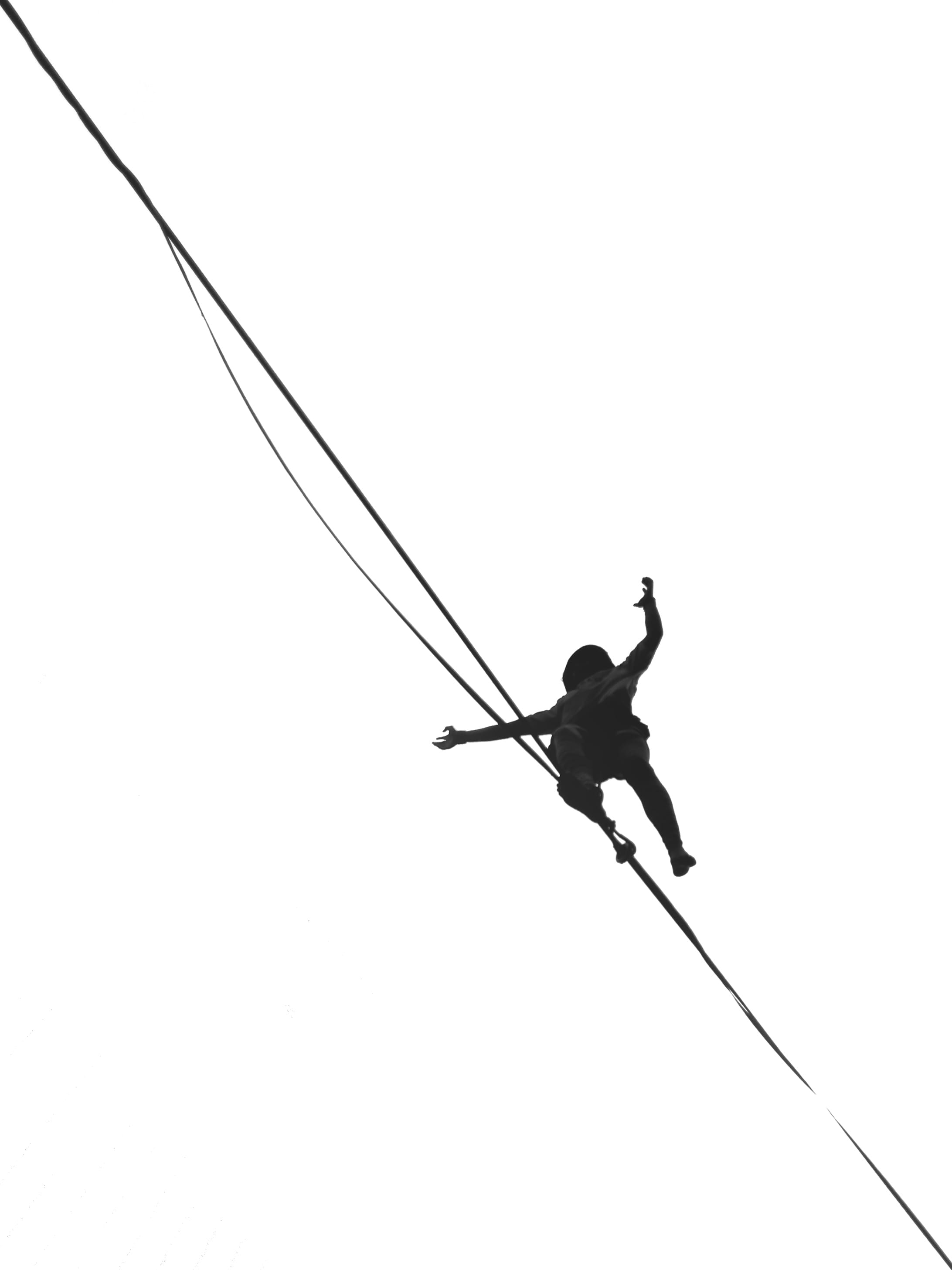 human arm, one person, sport, acrobatic, real people, line, nature, bandw, bungee, vitality, activity, black and white, music, fireman, 2K, sky, blackbird, Phone HD Wallpaper