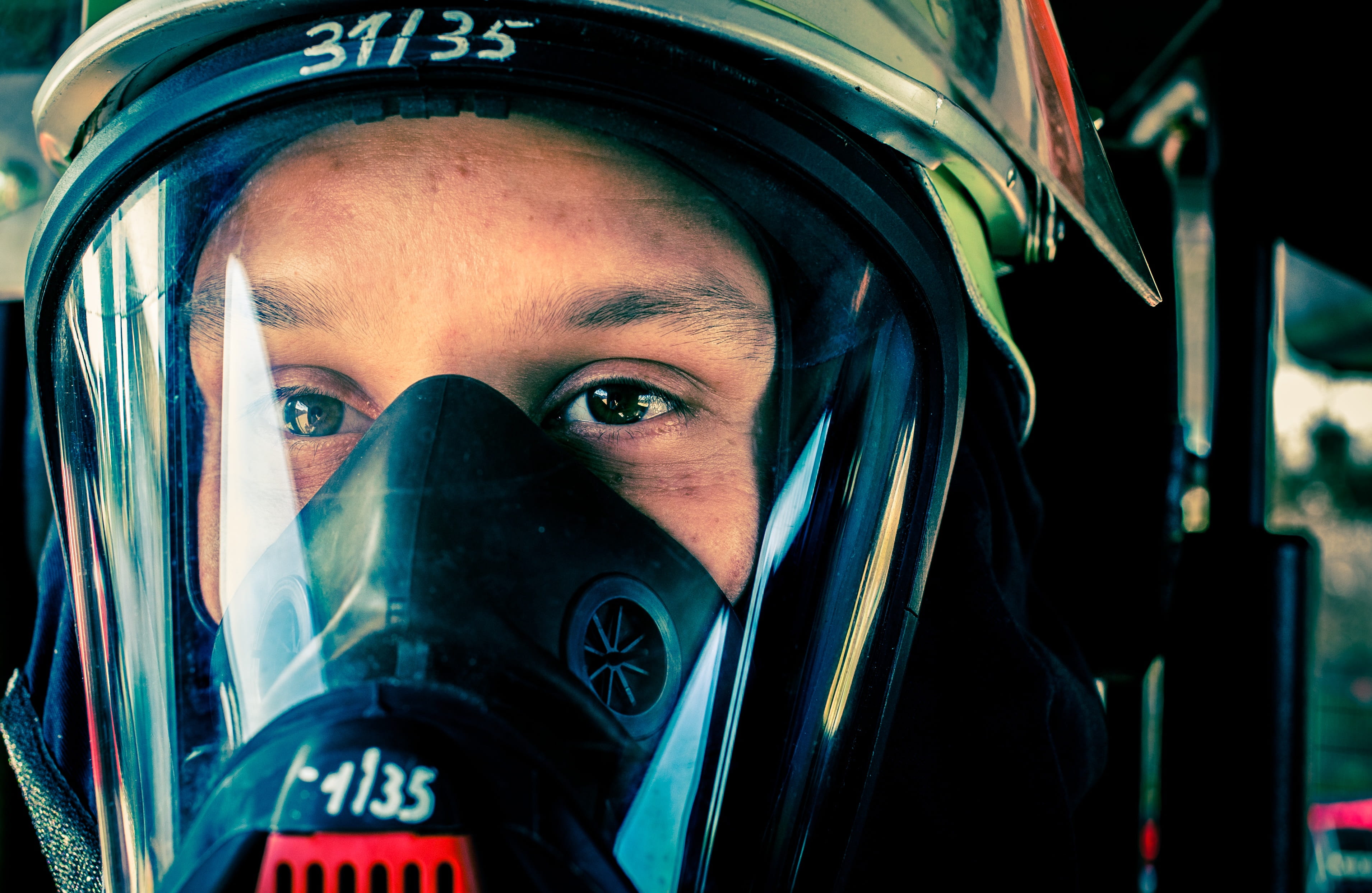 indoors, real people, inside, human face, room, looking at camera, firefighting job, volunteer firefighter, one person, obscured face, headshot, safety, HD Wallpaper