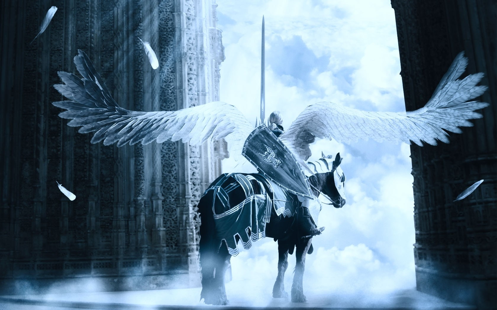 art, hd, knights, 720P, abstract, fantasy, angels, swords, HD Wallpaper