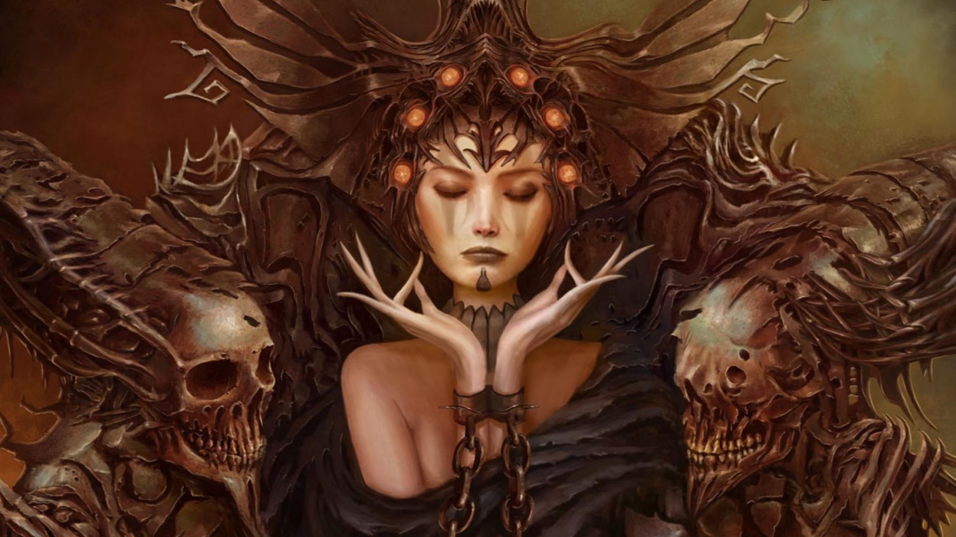 dark, 3d and abstract, skulls, 1080P, fantasy, princess, HD Wallpaper