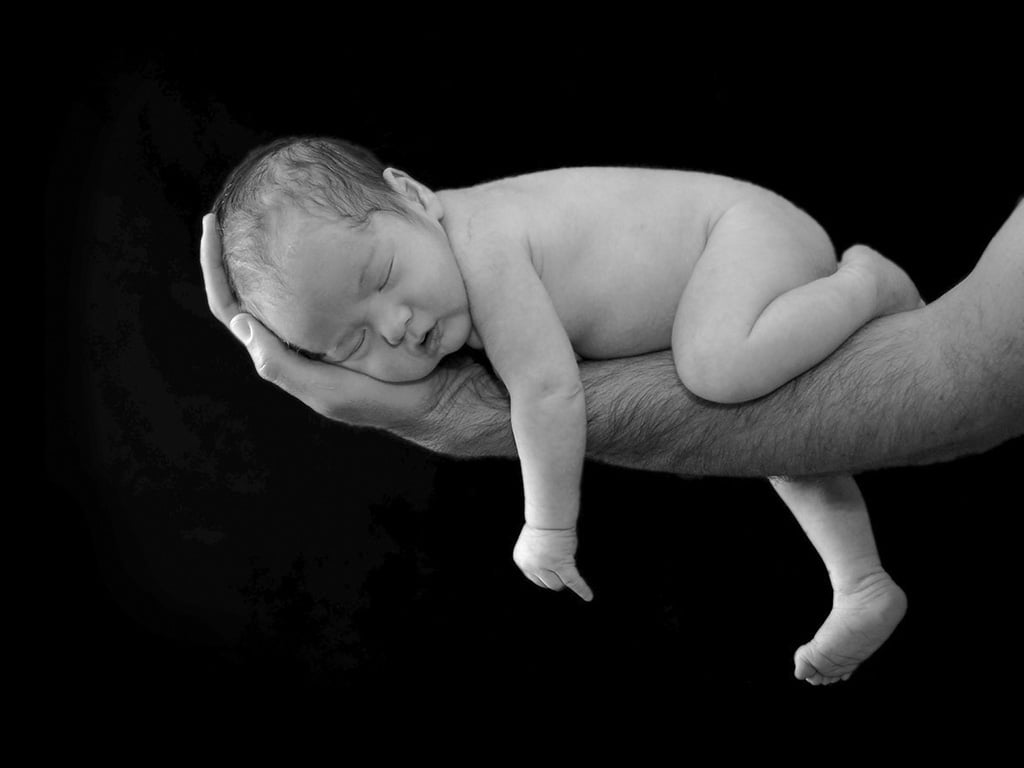indoors, beginnings, people, black, sleeping, softness, childhood, new life, babyhood, arms, young, care, studio shot, small, shirtless, hand, black background, HD Wallpaper