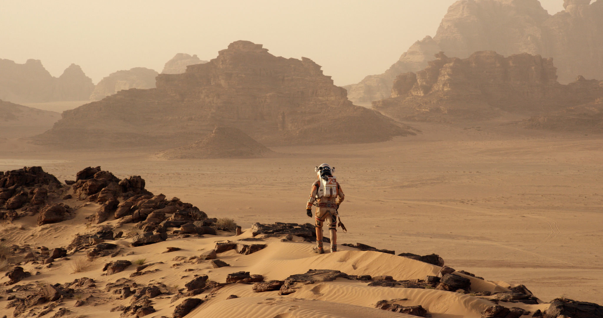 landscape, astronaut, Matt Damon, Mars, fiction, costume, Mark Watney, The Martian, 1080P, the suit, Martian, HD Wallpaper