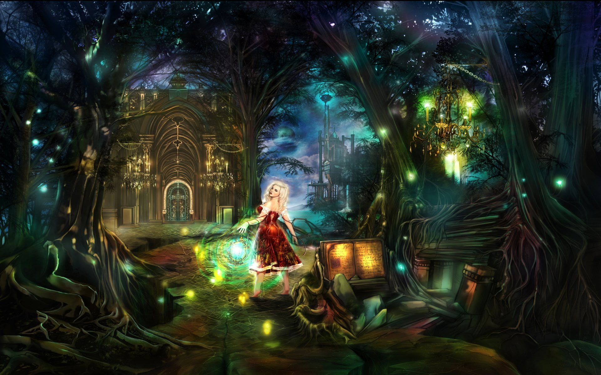 illuminated, decoration, illustration, lifestyles, front view, Dream, middle, plant, portrait, looking at camera, backgrounds, adult, contemplation, dark, HD Wallpaper
