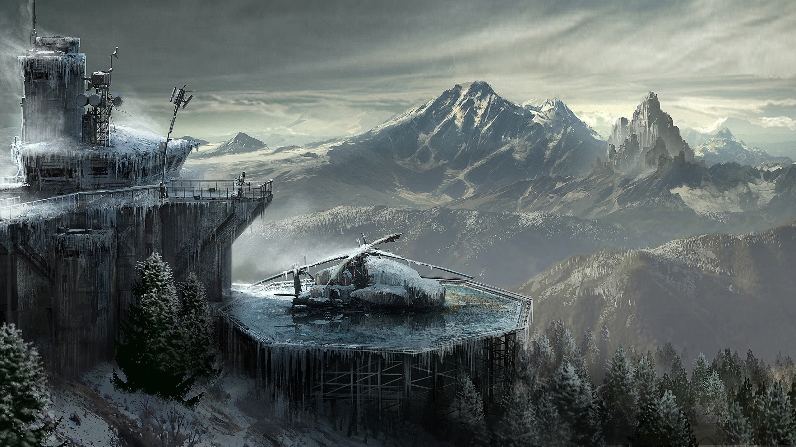 military base, video games, snow, concept art, 2K, Rise of the Tomb Raider, HD Wallpaper