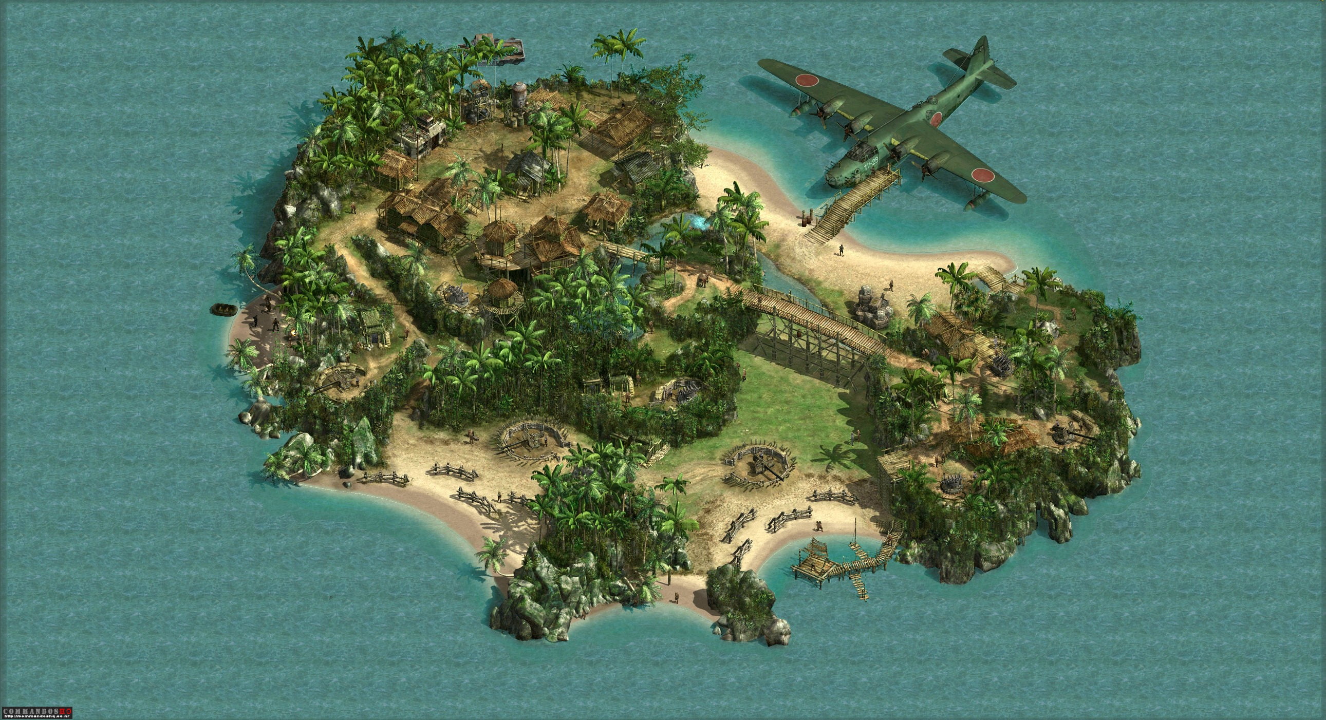 nature, land, island, Commandos 2, blue, day, sea, transportation, no people, turquoise colored, water, scenics - nature, plant, green color, tree, game, HD Wallpaper