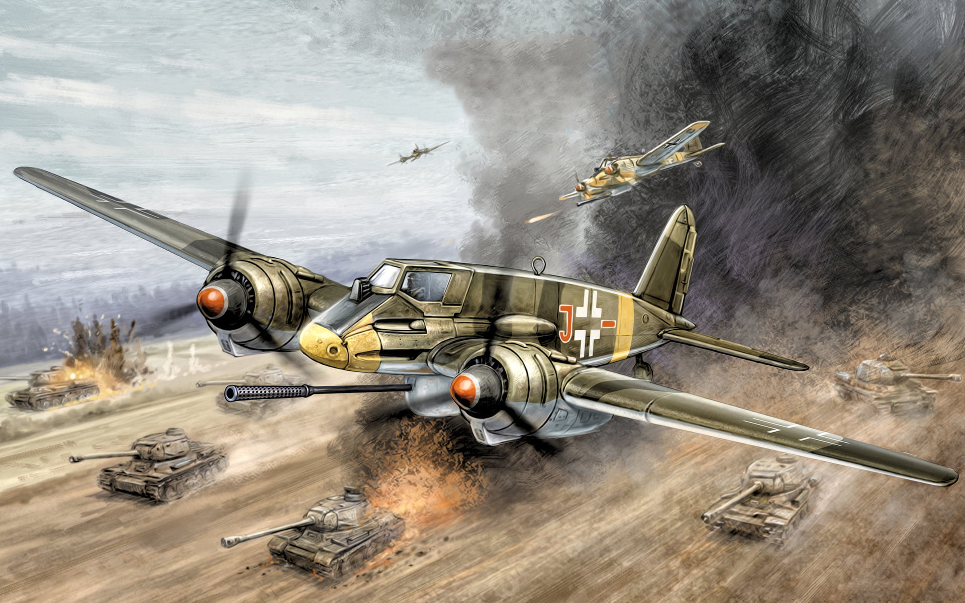andquot;Tank Busterandquot;, aggression, fighting, power, weapon, fighter Plane, military, sky, art, security, steel, engine, land Vehicle, danger, HD Wallpaper