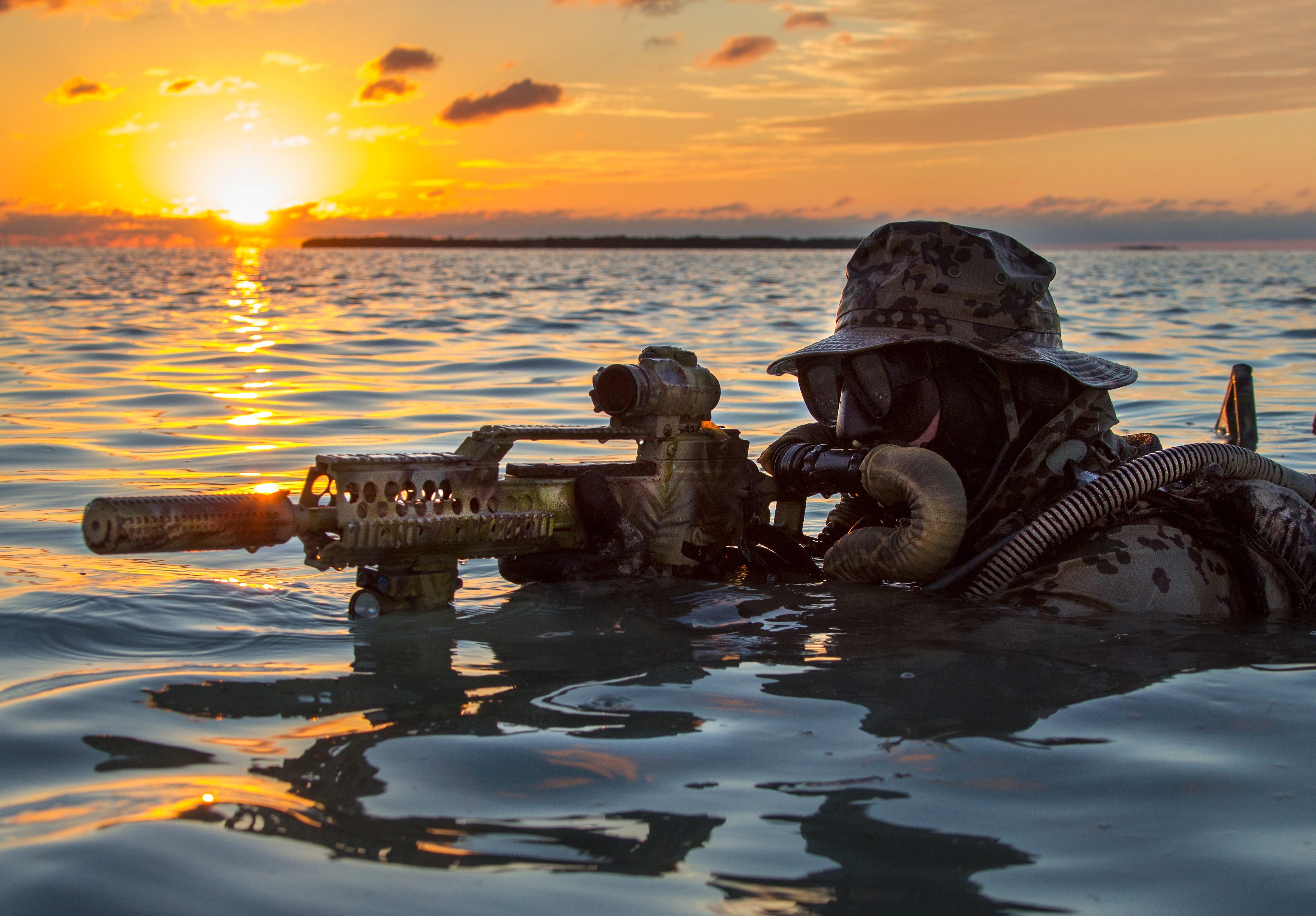 Kommando, machine, Bundeswehr, water, fighter, dawn, 4K, HD Wallpaper