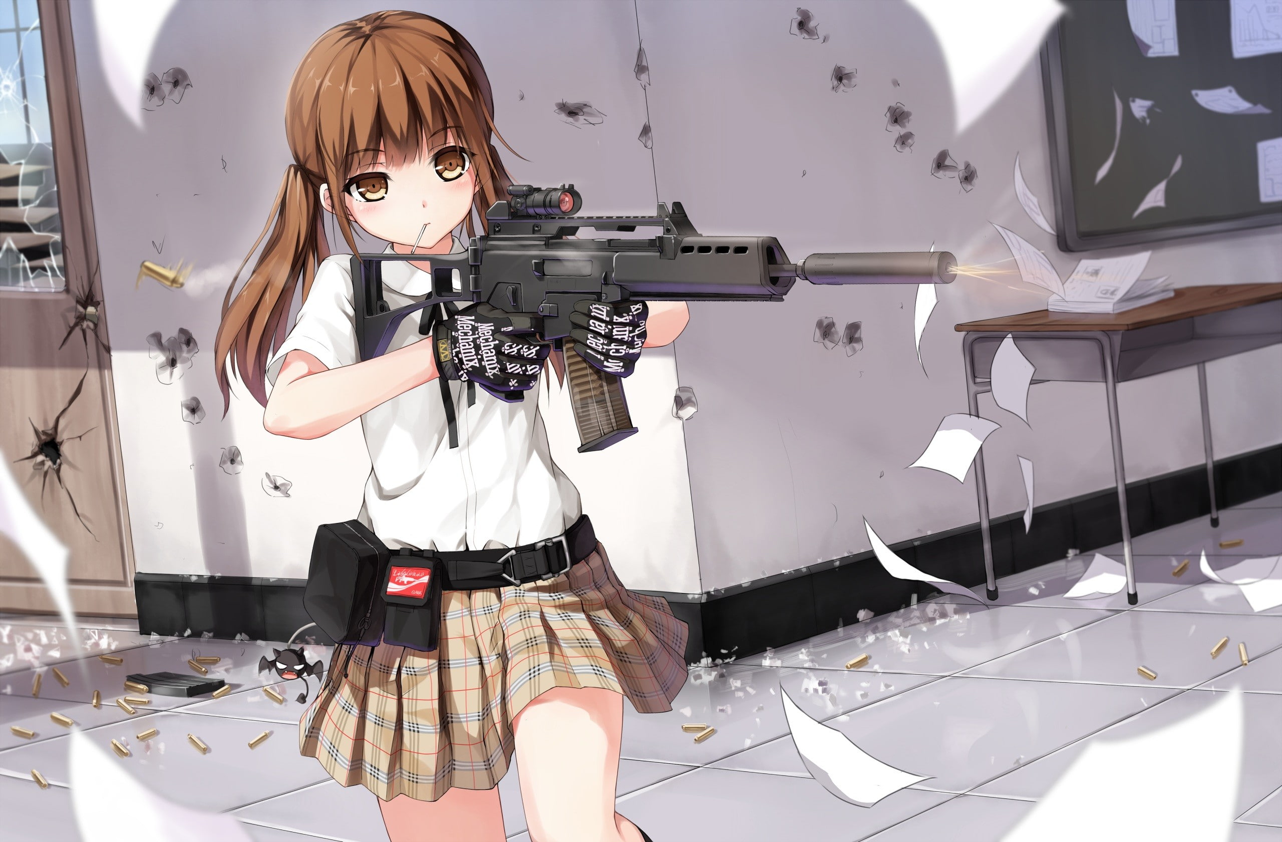 girls with guns, anime, HandK G36, Gunslinger Girl, original characters, suppressors, weapon, anime girls, Heckler and Koch G36, 2K, Yuri Shoutu, G36, HD Wallpaper