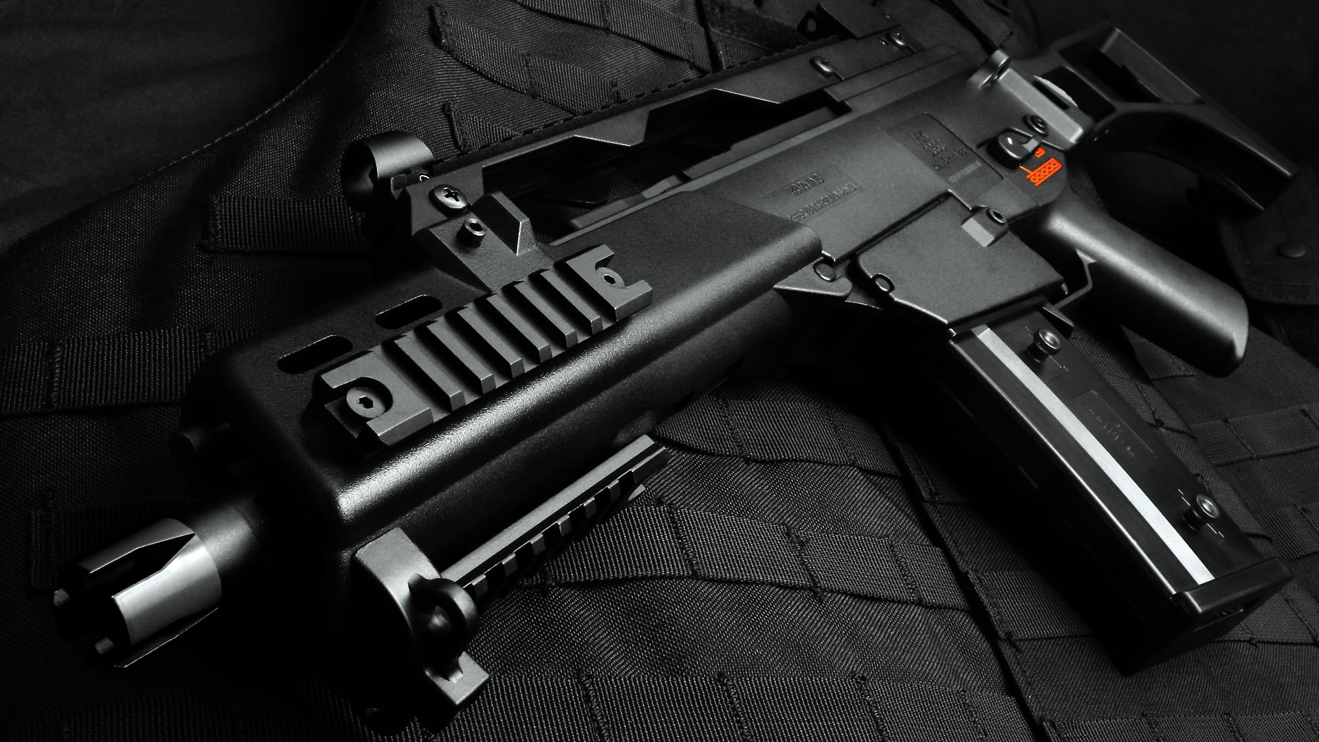 rifle, close-up, no people, indoors, aggression, black color, 1080P, table, handgun, safety, black, sign, violence, text, gun, assault, still life, machine, HD Wallpaper