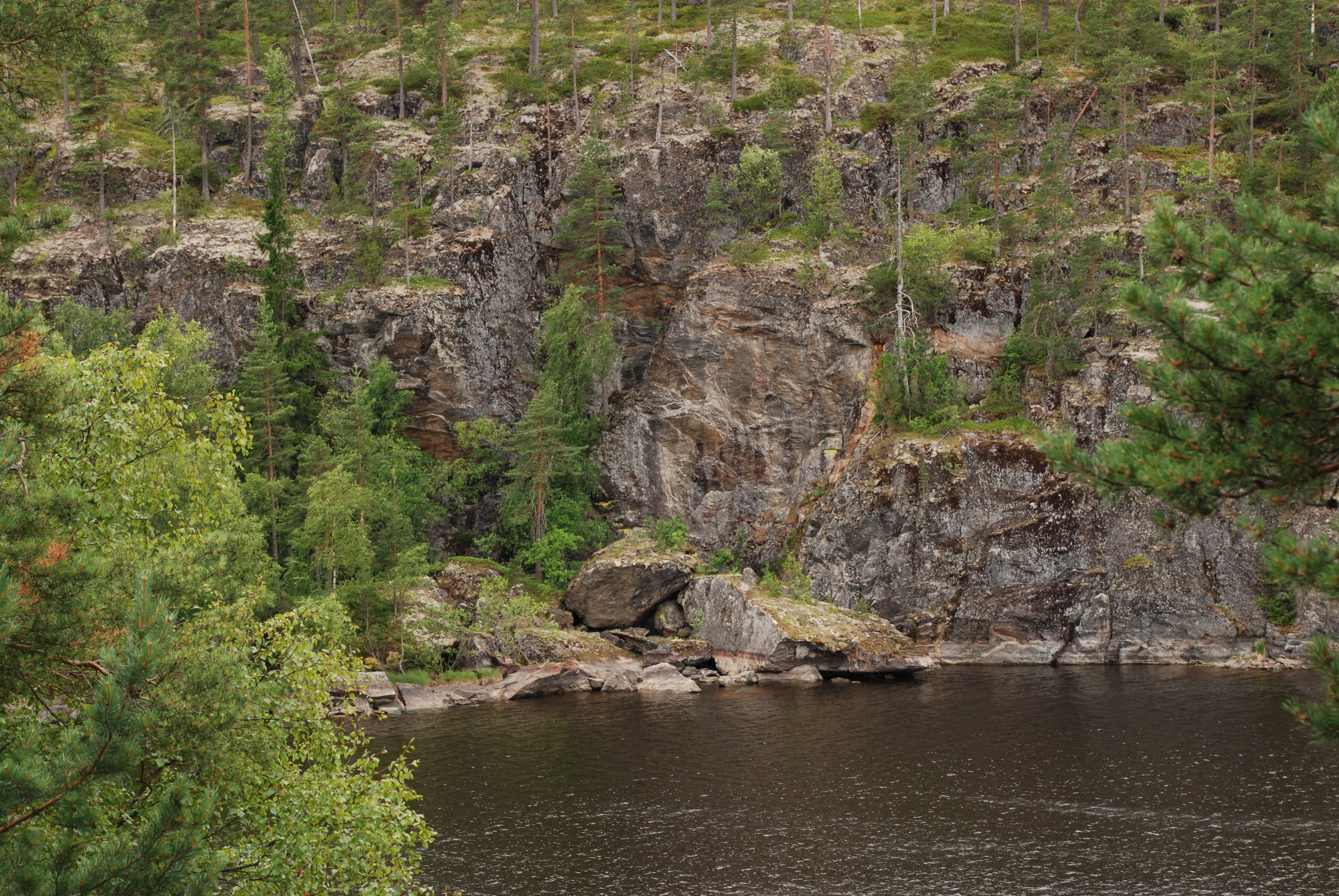 water, river, outdoors, plant, tranquility, rock, summer, lake, nature, 4K, scenics - nature, forest, formation, pine, landscape, land, rock - object, HD Wallpaper