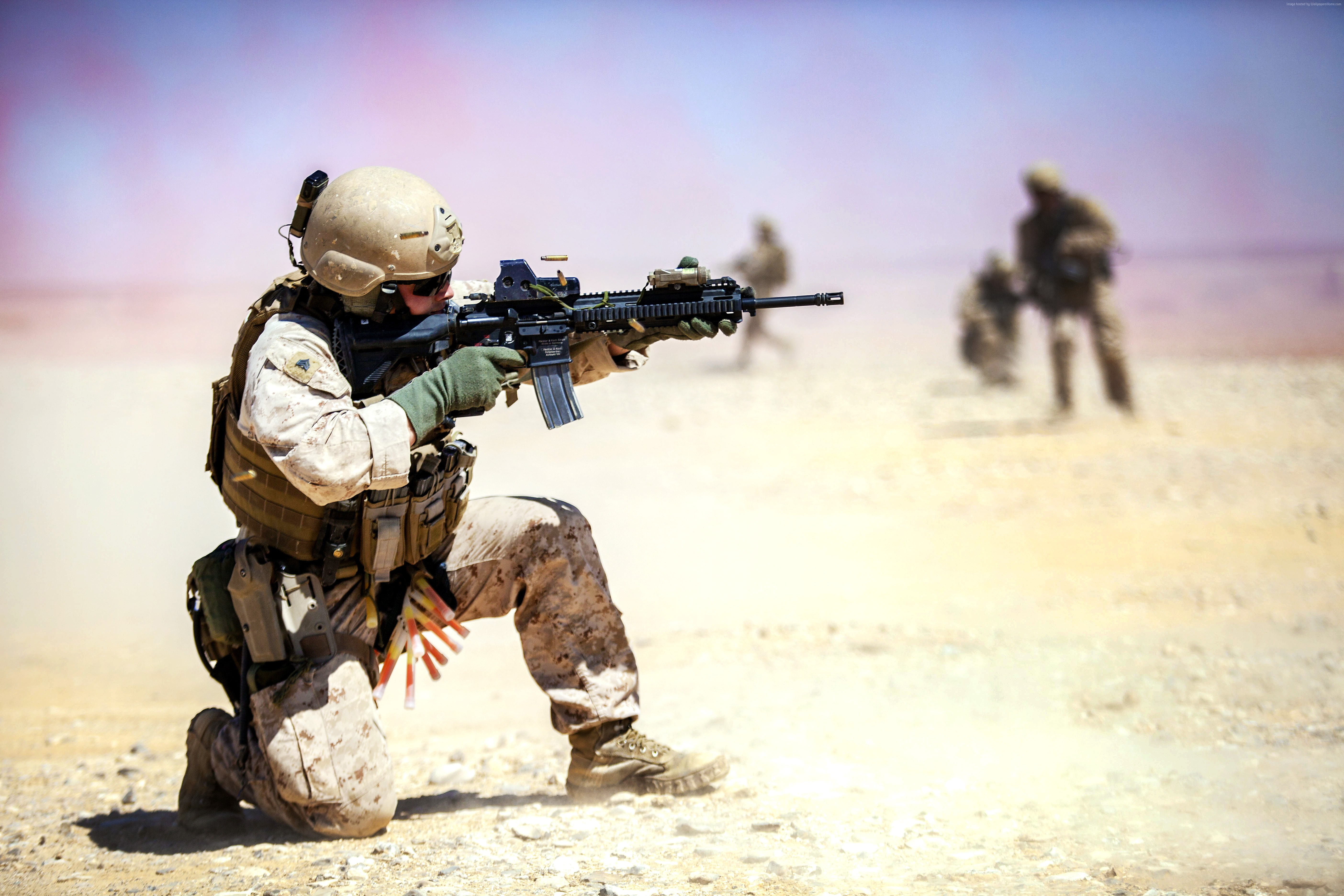 firing, 5K, carbine, assault rifle, Iraqi, desert, M4, U.S. Army, soldier, HD Wallpaper