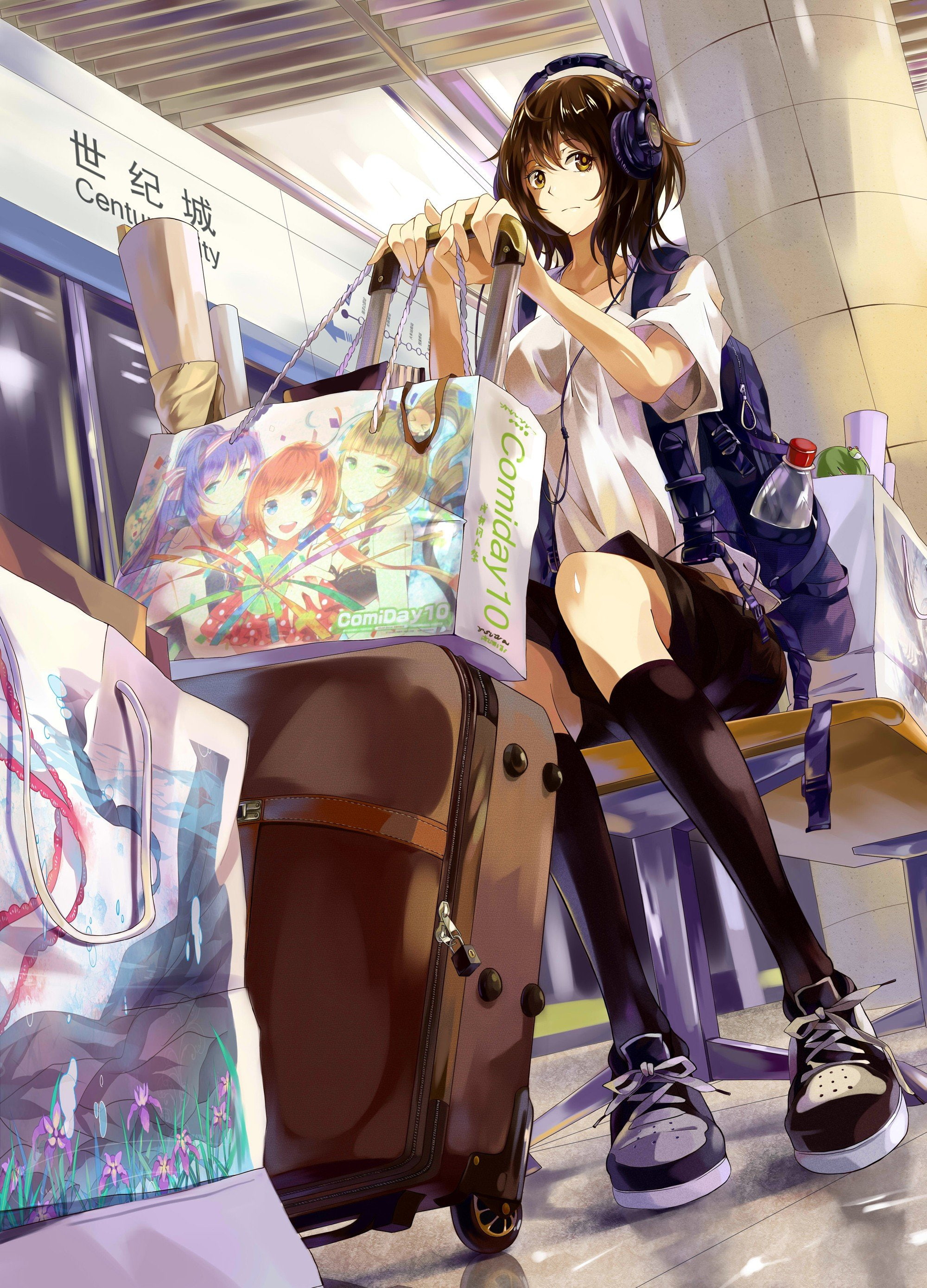 headphones, 2K, NEKO (Yanshoujie), Anime Girls, Original Characters, Phone HD Wallpaper