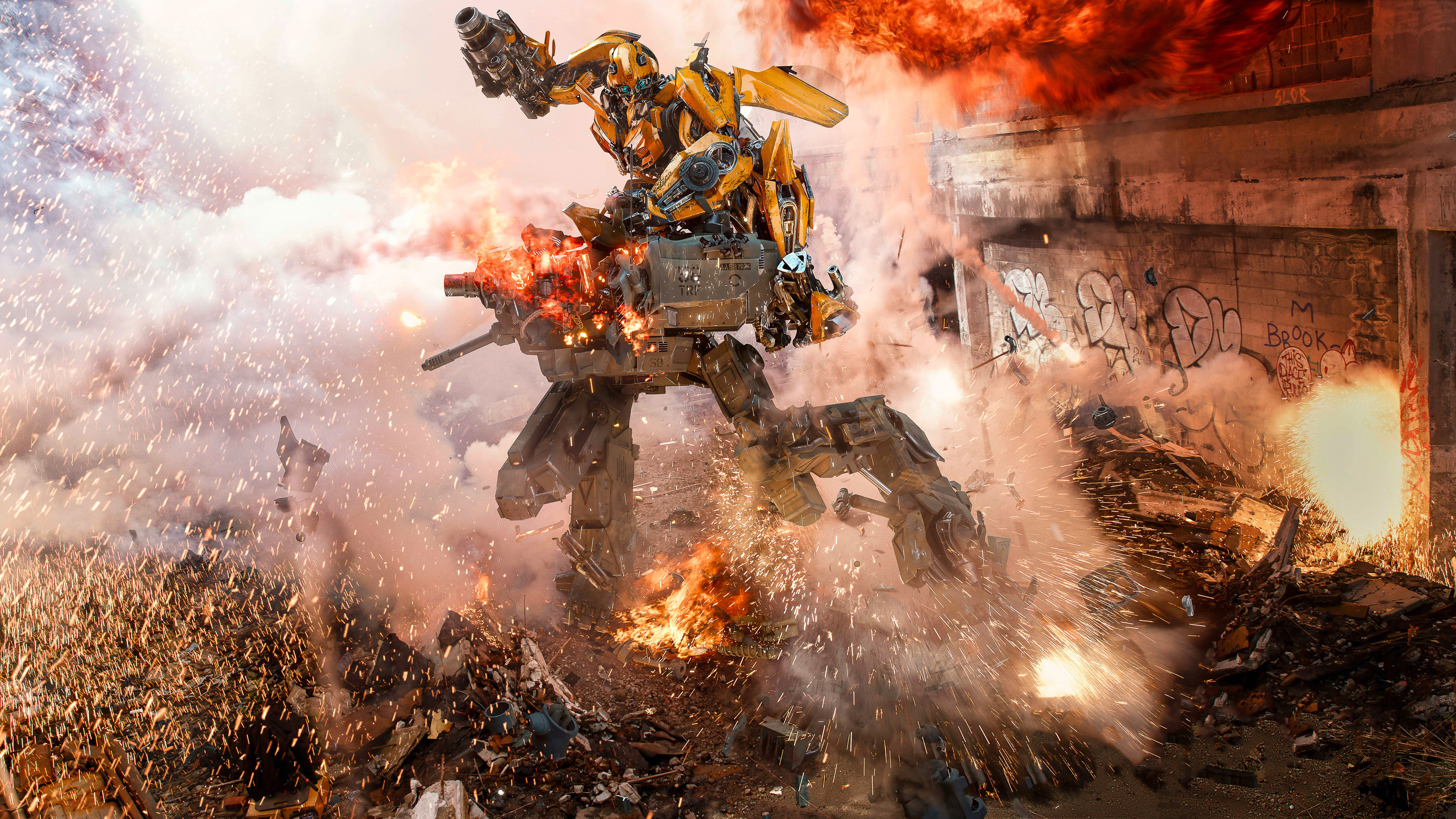 flame, Transformers, steel, spark, The Last Knight, fire, weapon, film, Transformers: The Last Knight, 5K, Camaro, mecha, fight, movie, cinema, Bumblebbe, HD Wallpaper
