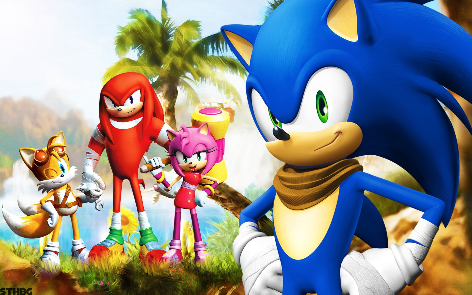 multi colored, Miles " Tails" Prower, mask, toy, day, statue, male likeness, nature, outdoors, 1080P, Amy Rose, representation, Sonic the Hedgehog, Knuckles the Echidna, HD Wallpaper