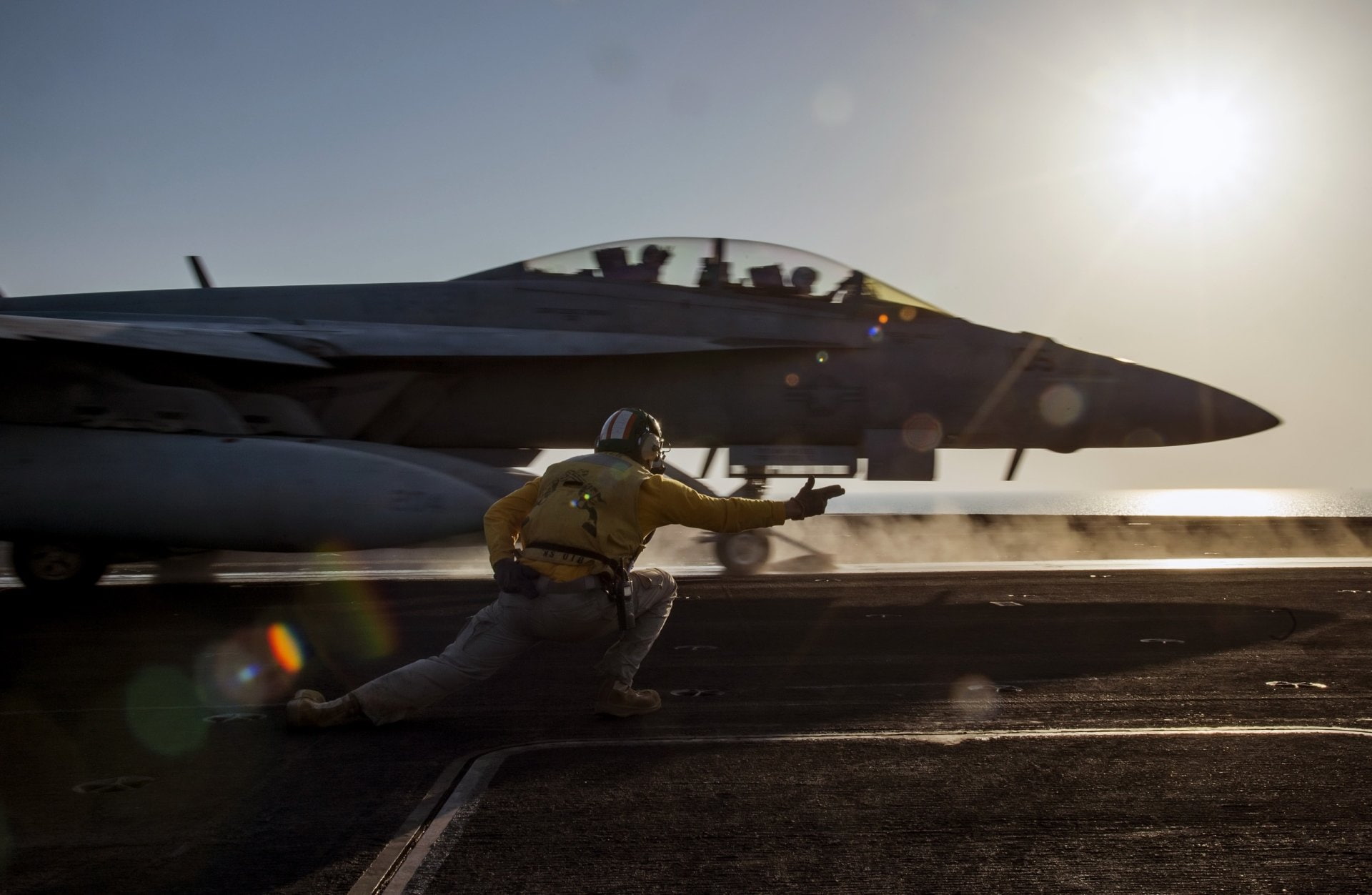 navy, transportation, Warplane, plane, airport runway, people, airplane, airport, adult, mode of transportation, Jet Fighter, lens flare, full length, Aircraft, HD Wallpaper