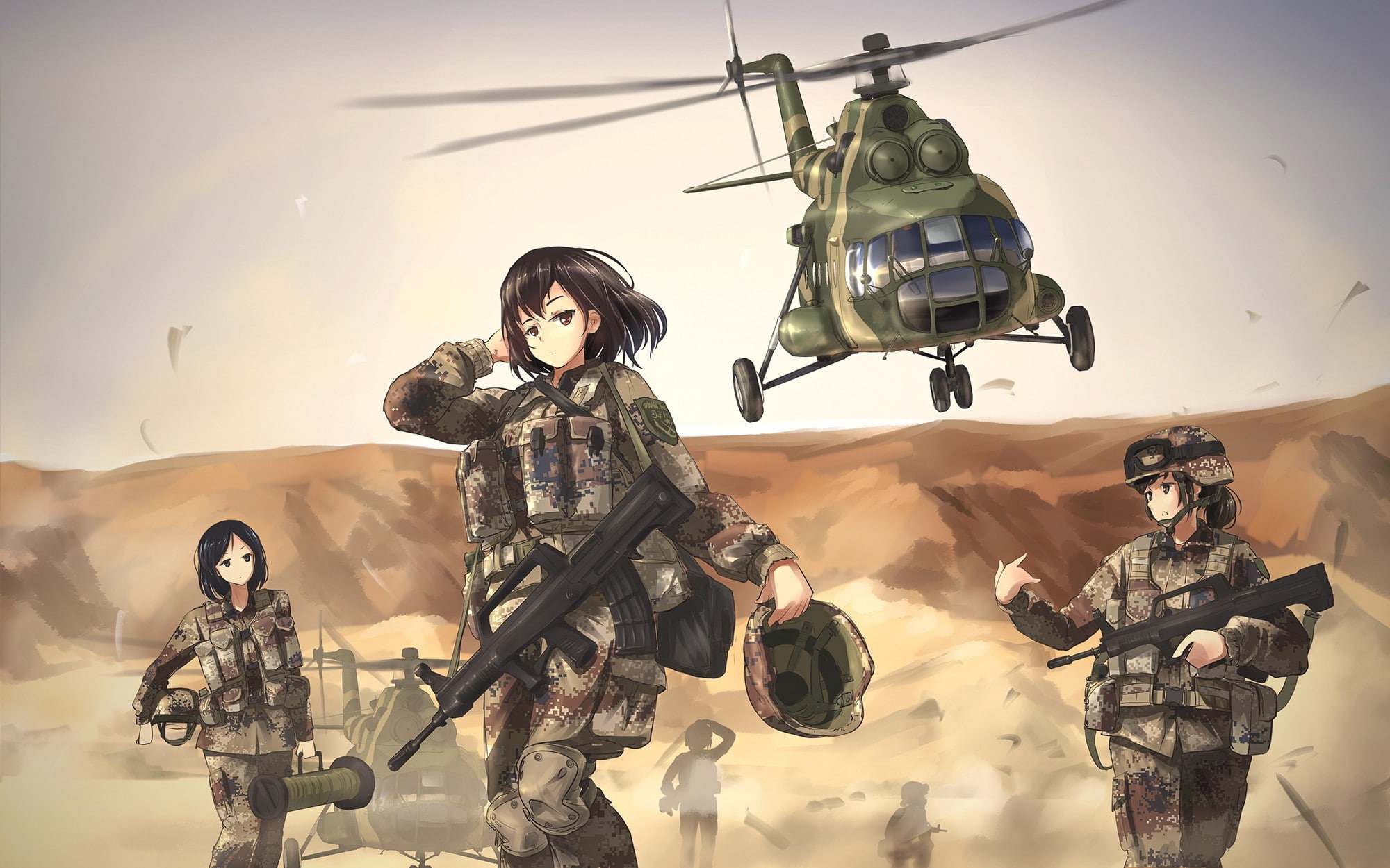 military, Mi 8, helicopters, TC1995, Anime Girls, women, weapon, 1080P, HD Wallpaper