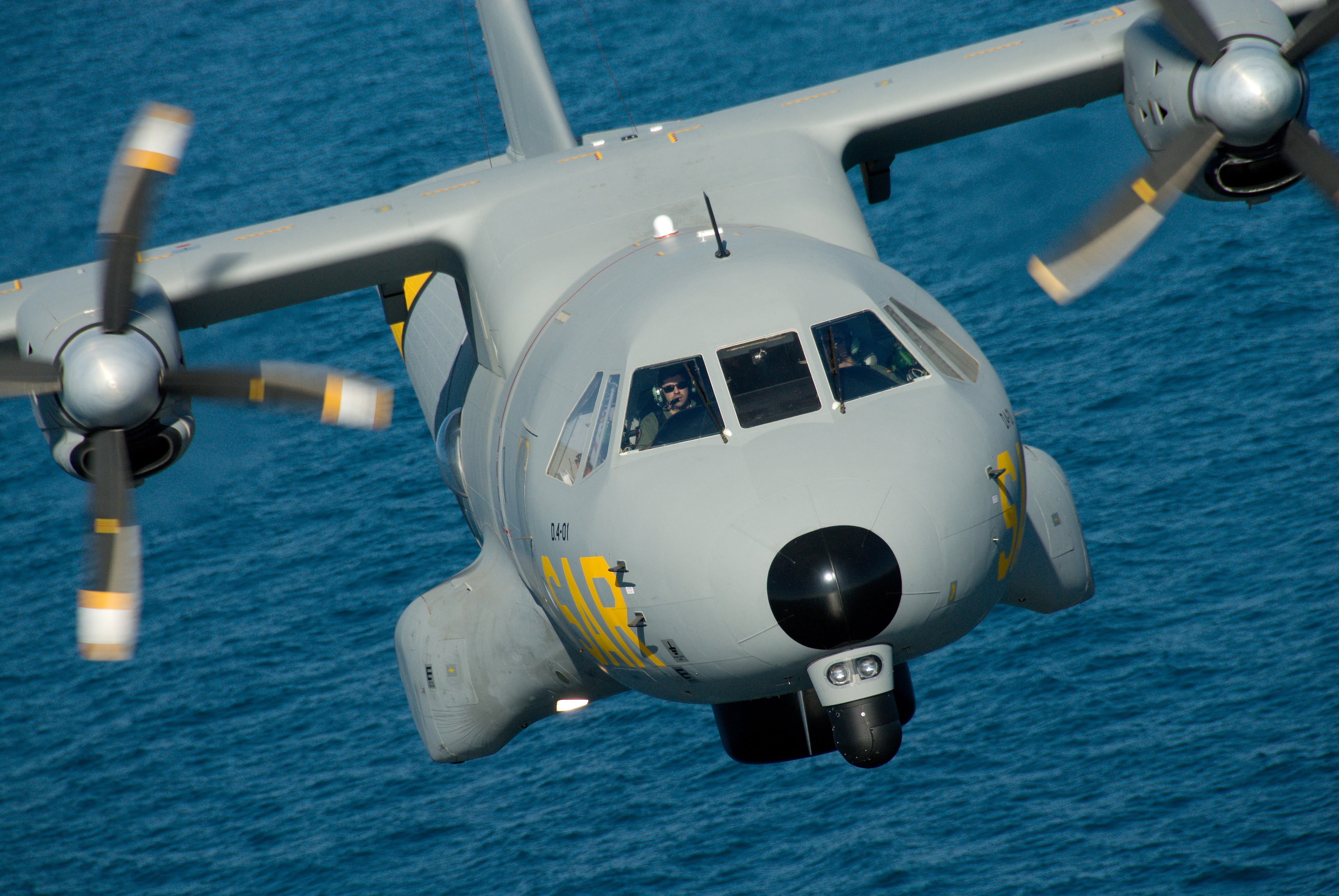 Airbus CN-235 T.19/D4 Ala 48, water, Spanish Air Force, Casa CN-235, military transport aircraft, 4K, flight, Air force of Spain, HD Wallpaper