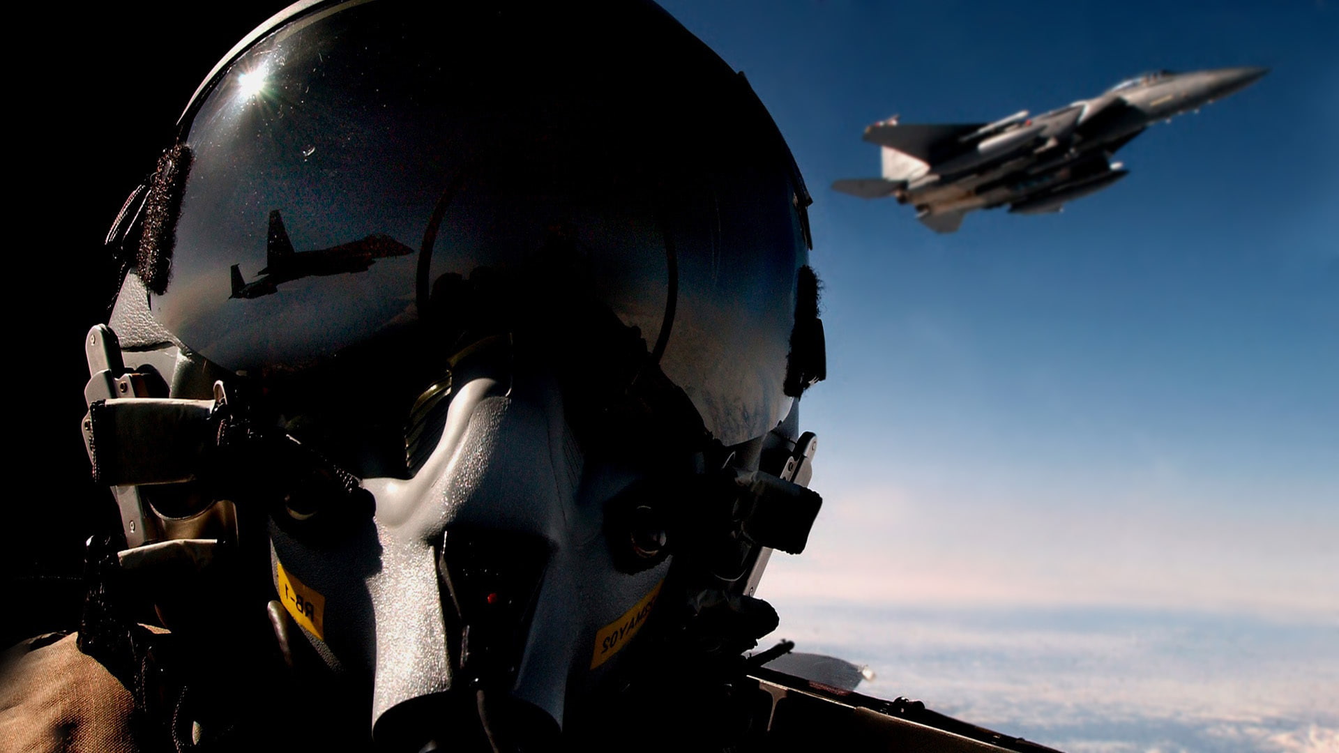 1080P, fighter, pilot, grey, helmet, black, jet, plane, HD Wallpaper