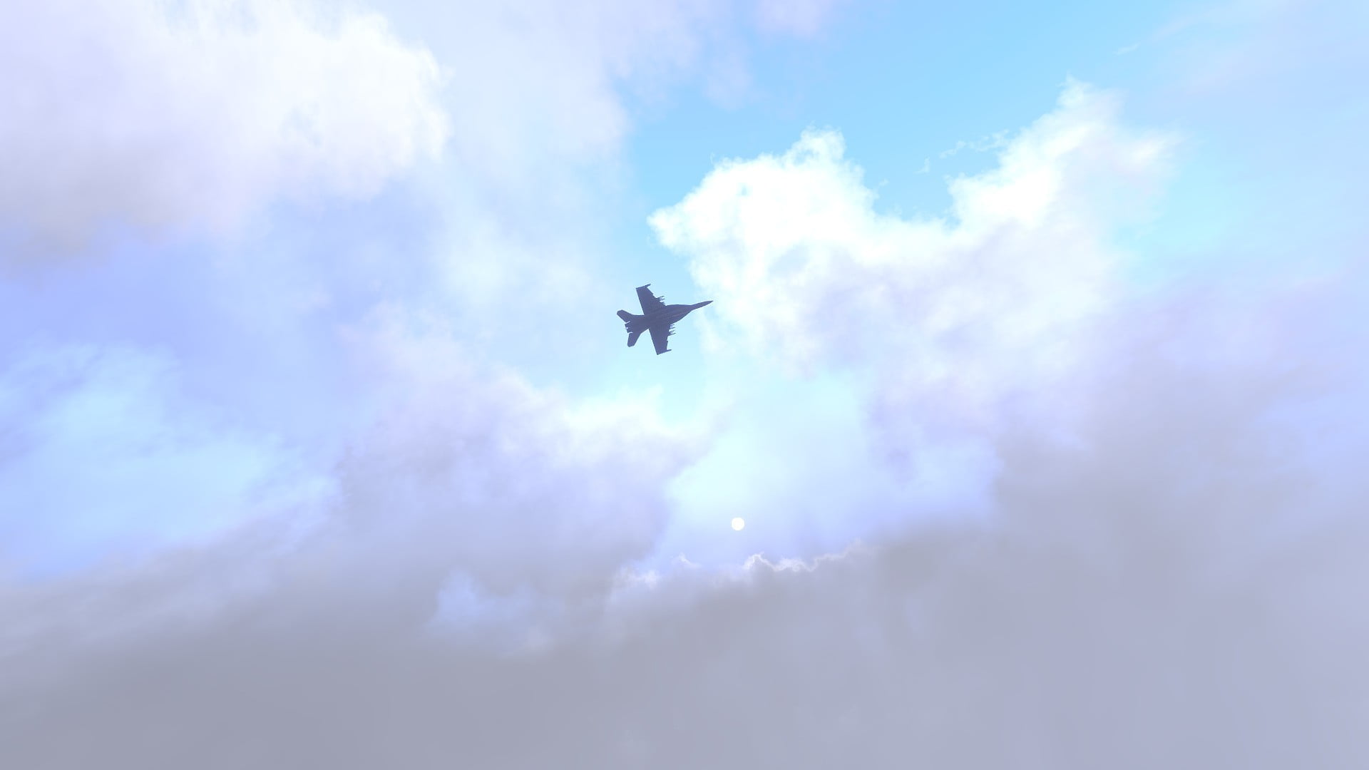 blue, sky, directly below, day, Arma 3, flying, transportation, no people, cloud - sky, FA-18 Hornet, travel, black, 1080P, jet fighter, nature, motion, HD Wallpaper