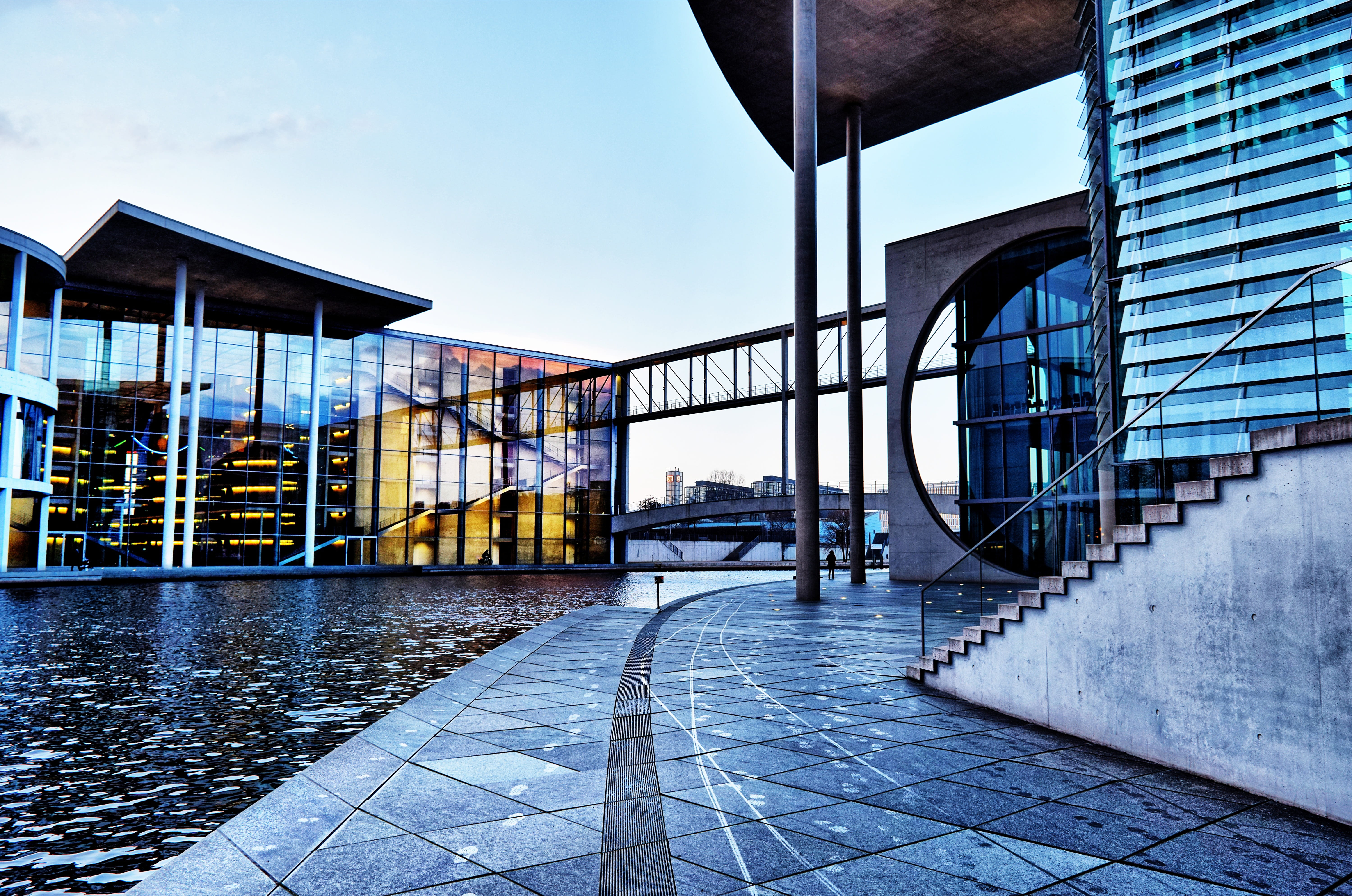 street, building exterior, sky, bundestag, built structure, footpath, day, direction, the way forward, metal, railing, city, no people, water, 5K, empty, HD Wallpaper