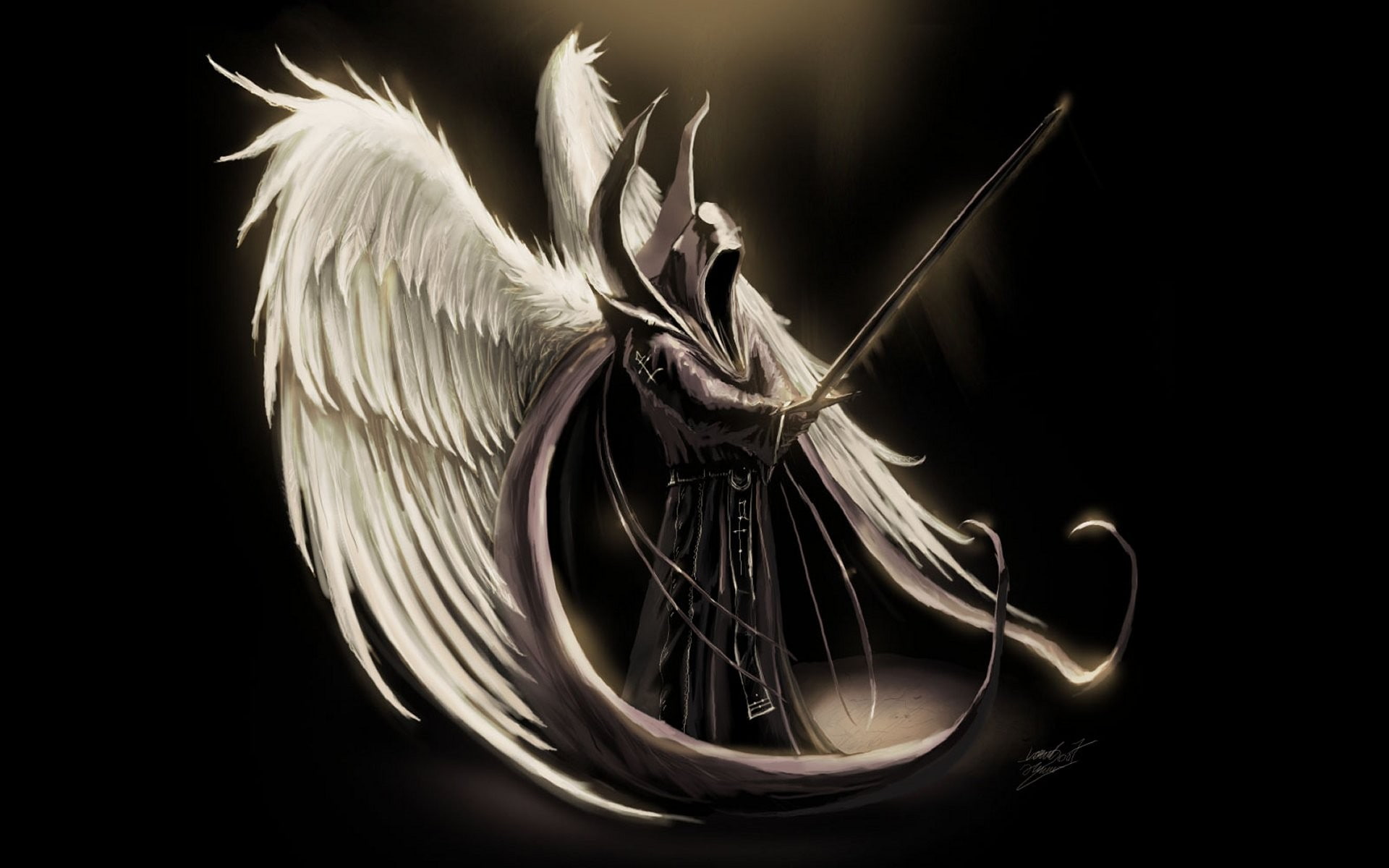 sword, 1080P, wings, fantasy art, angel, HD Wallpaper