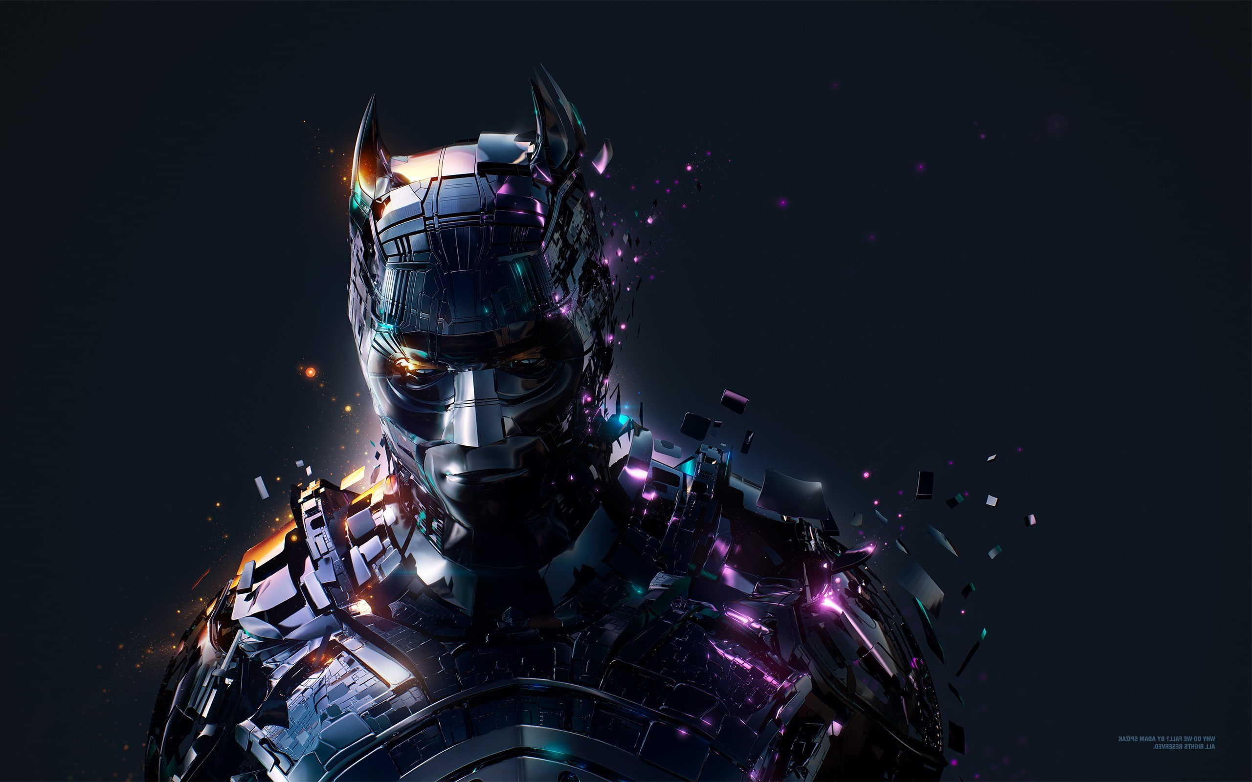 technology, front view, night, waist up, futuristic, indoors, helmet, representation, illuminated, robot, Batman, cyborg, Adam Spizak, one person, headwear, HD Wallpaper