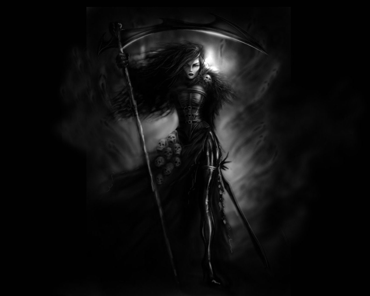 Grim Reaper, Dark, illustration, woman, scythe, 720P, Occult, holding, HD Wallpaper