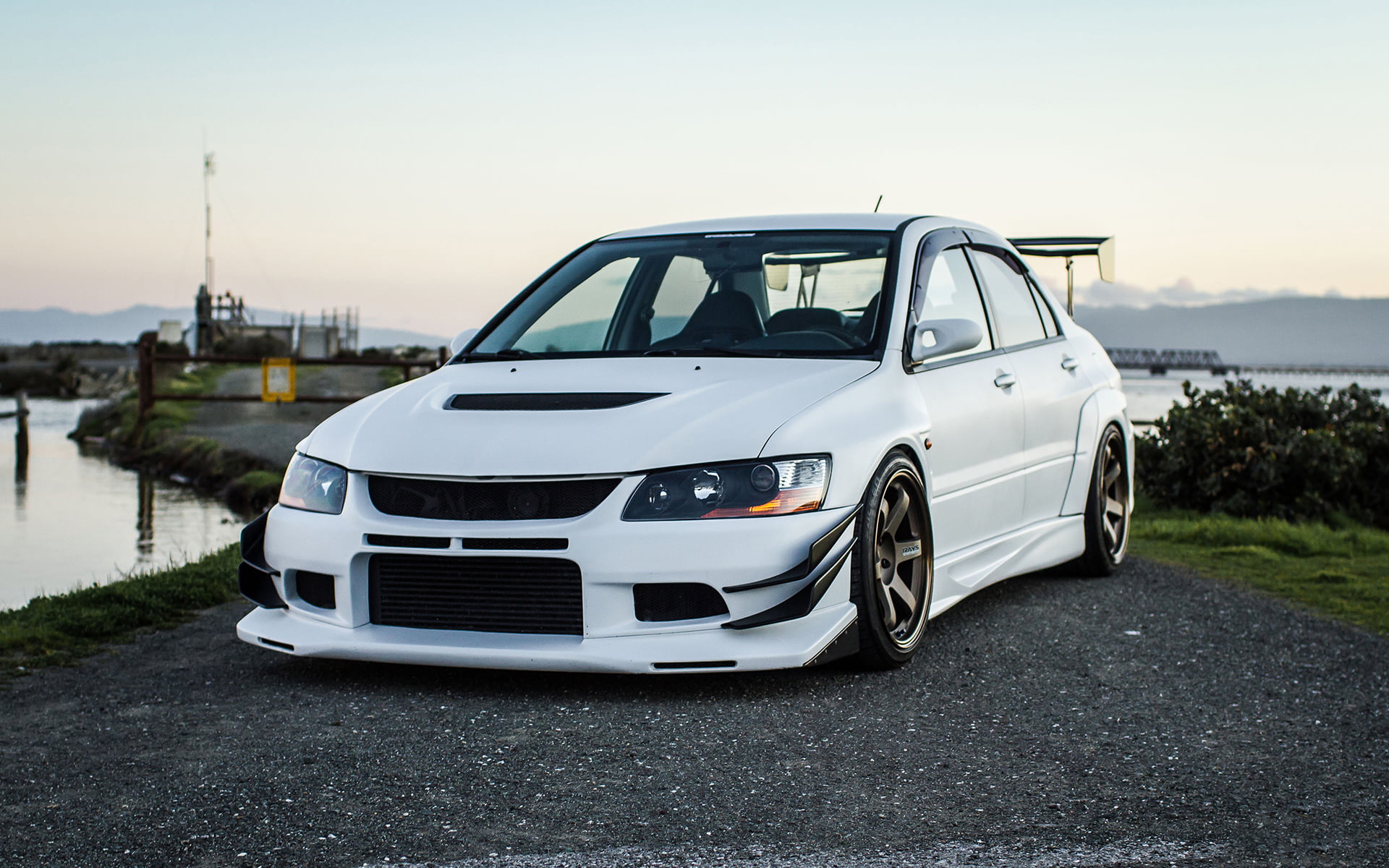 scenics, focus on foreground, sedan, retro Styled, looking At View, obsolete, mitsubishi lancer evo IX, motor Vehicle, new, mode of Transport, luxury, 1080P, HD Wallpaper