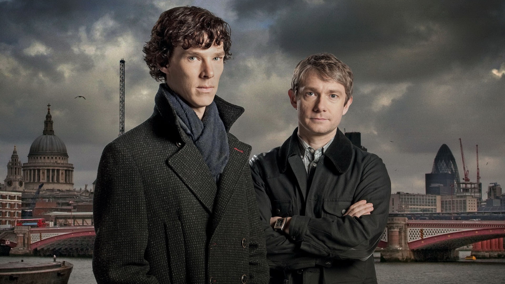 architecture, Sherlock, portrait, adult, Martin man, arms crossed, brunette, sky, business, 1080P, young adult, Benedict Cumberbatch, couple - relationship, HD Wallpaper