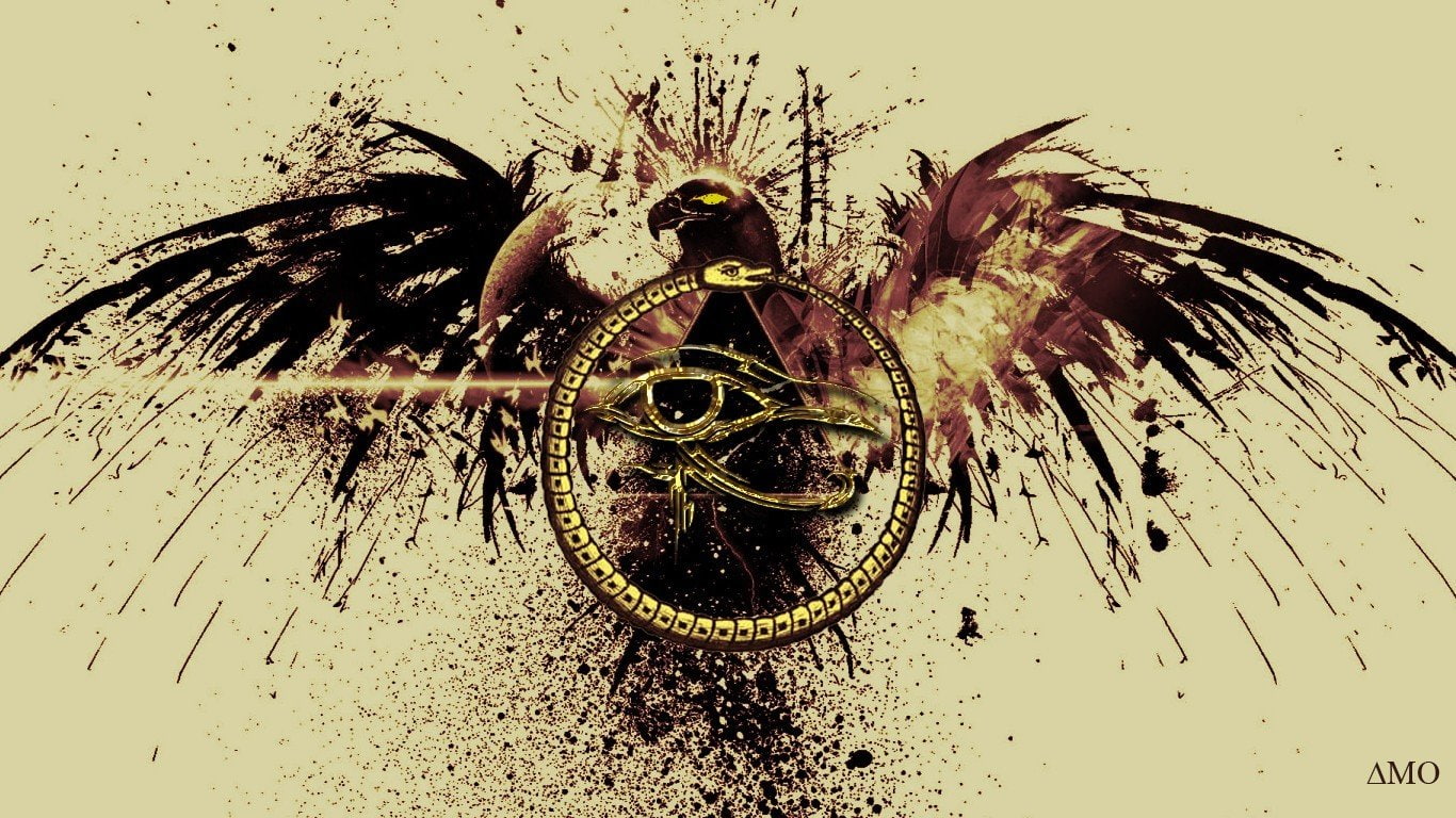 Ouroboros, Paint Splatter, Eye of Horus, birds, 720P, HD Wallpaper