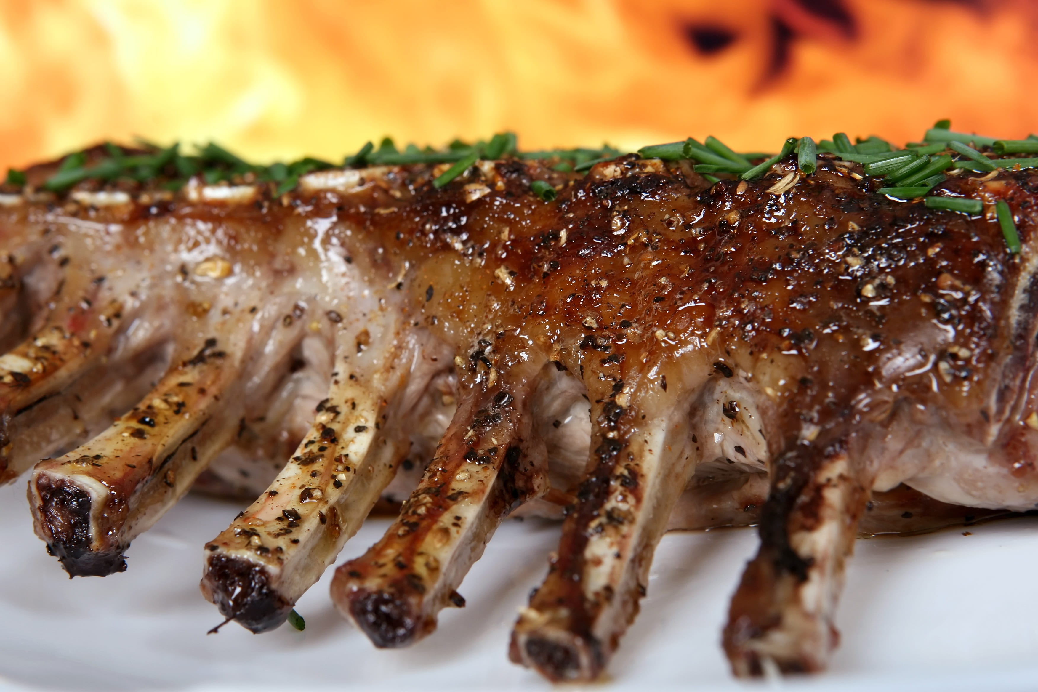 lunch, restaurant, healthy, kitchen, mutton, ribs, grilled, background, black, american, garden, food and drink, isolated, fire, crockery, flame, macro, HD Wallpaper
