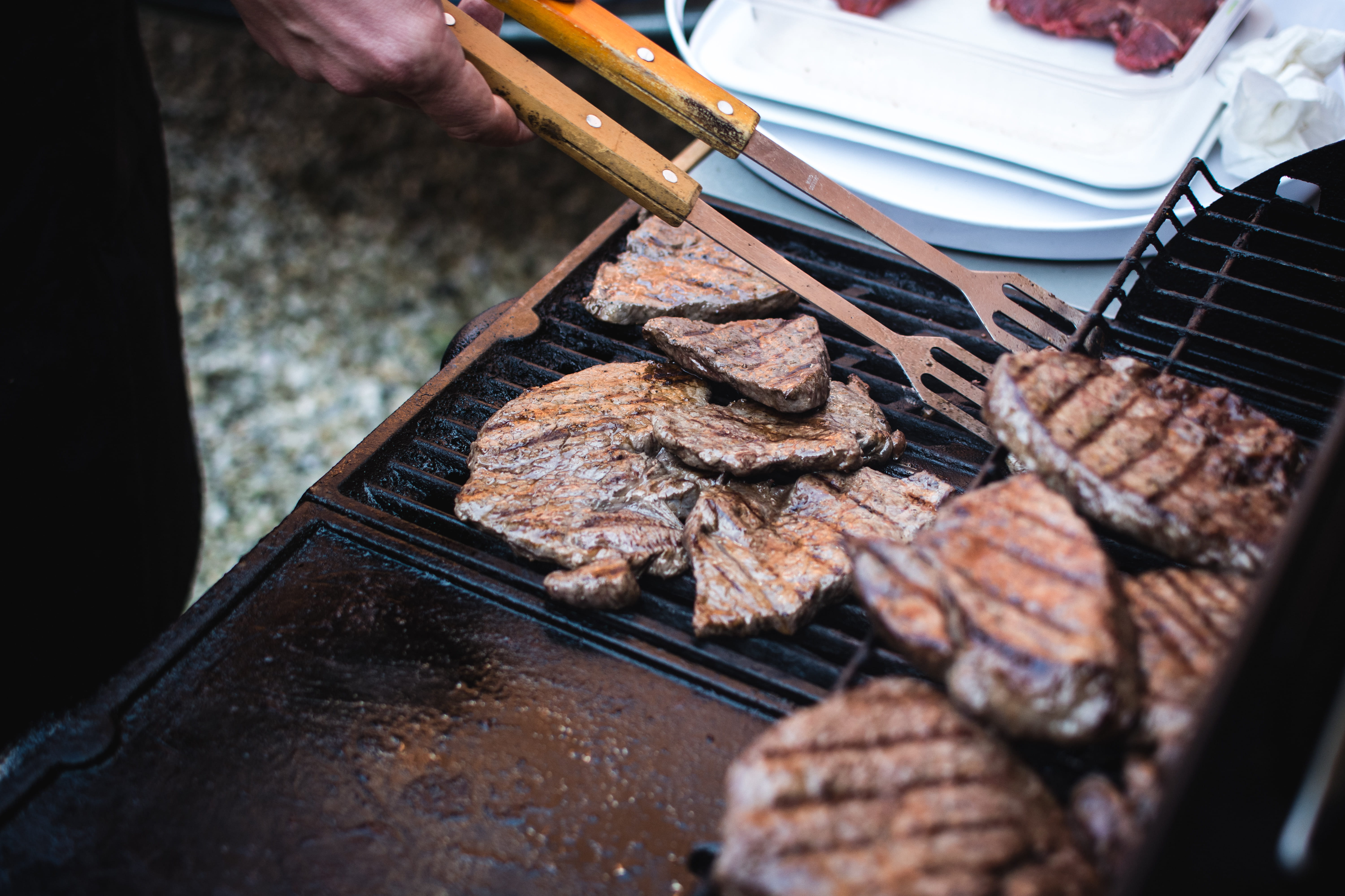 kitchen utensil, preparing food, hand, human Hand, real people, preparation, day, meat, barbeque, outdoors, hands, holding, outside, Beef, human body part, HD Wallpaper