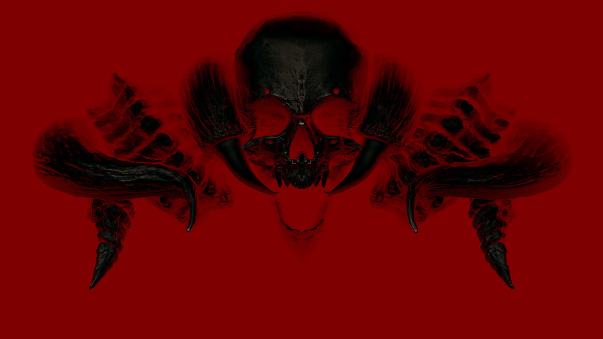 colored background, studio shot, 1080P, digital composite, spooky, people, love, devil daggers video games skull, symmetry, evil, red background, composite image, HD Wallpaper
