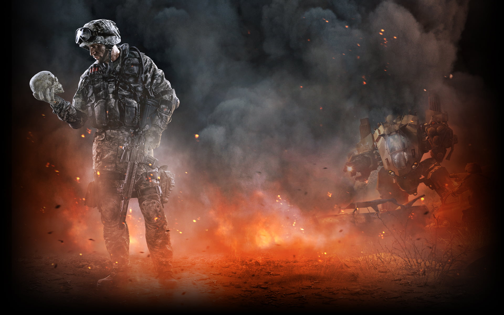 skull, warning sign, hell, special Forces, sign, weapons, danger, 1080P, army, power, ash, horror, thunder, war, one Person, weapon, dust, gun, uniform, HD Wallpaper