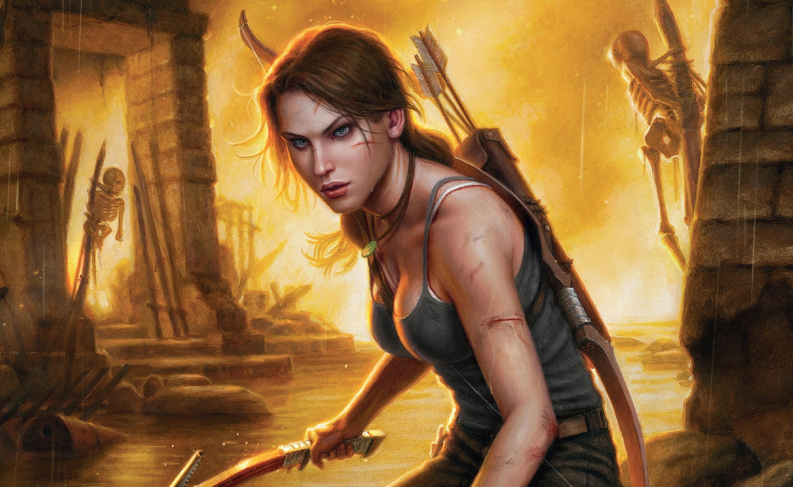 indoors, hairstyle, young women, concept art, women, long hair, beautiful woman, lifestyles, clothing, 2013, art, architecture, looking at camera, lara croft, HD Wallpaper