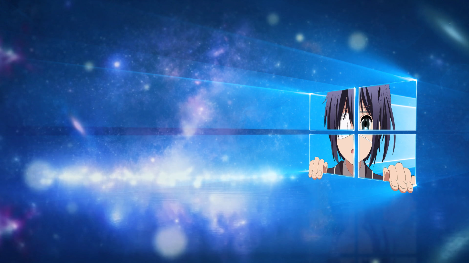 1080P, blue, hair, Anime, music, character, light - natural phenomenon, night, reflection, Windows 10, lighting equipment, nature, Rikka Takanashi, animated, HD Wallpaper