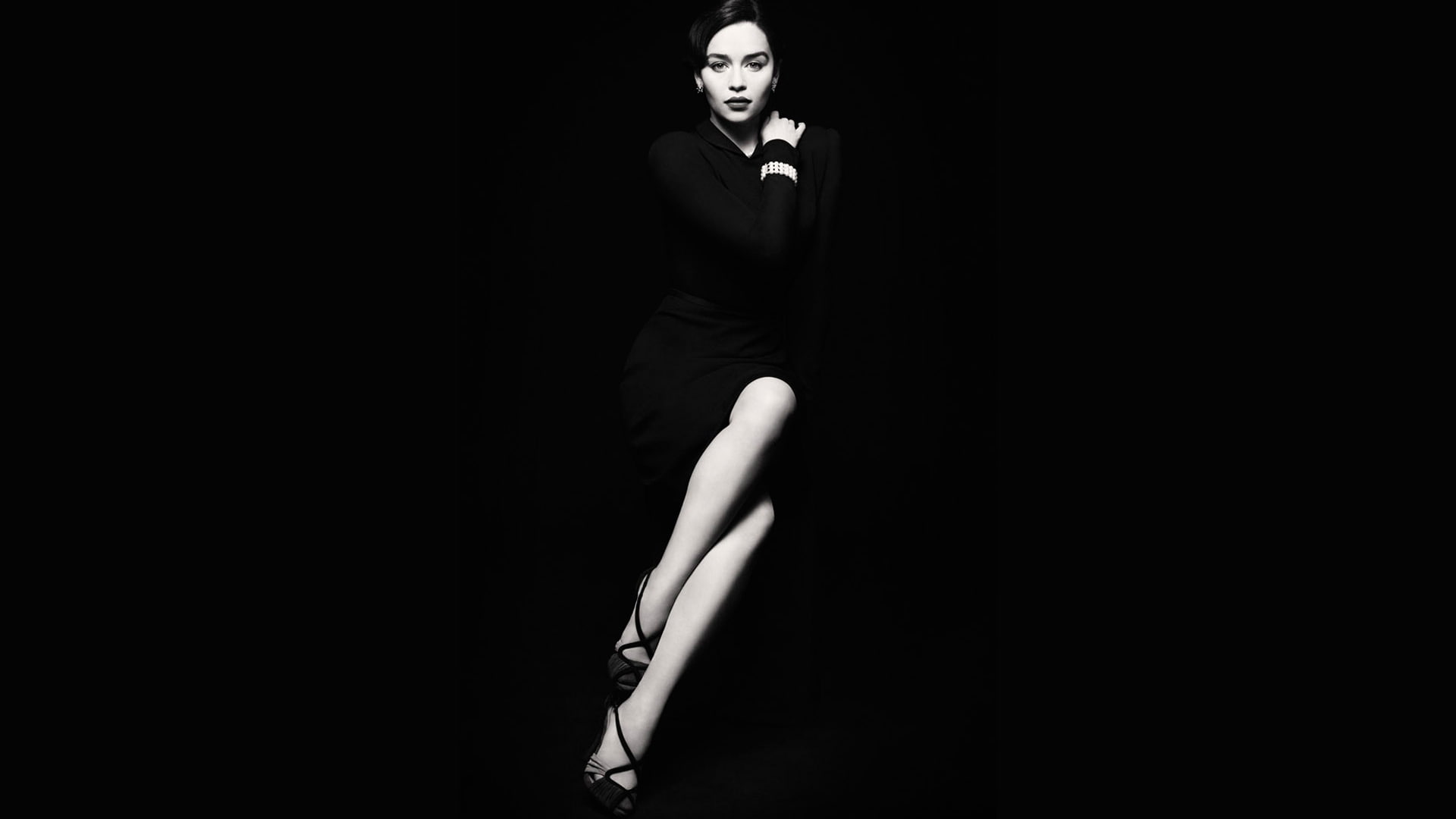 1080P, women, Emilia Clarke, monochrome, HD Wallpaper