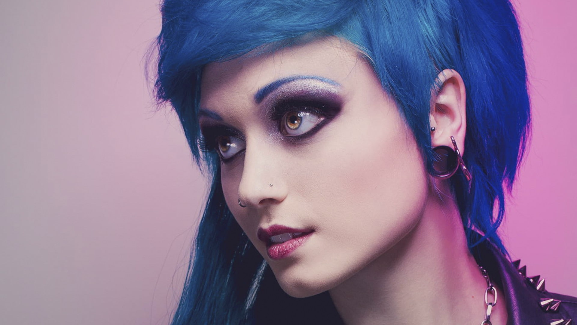 alt girls, women, face, Evie K. Grgurich, 1080P, model, blue hair, HD Wallpaper