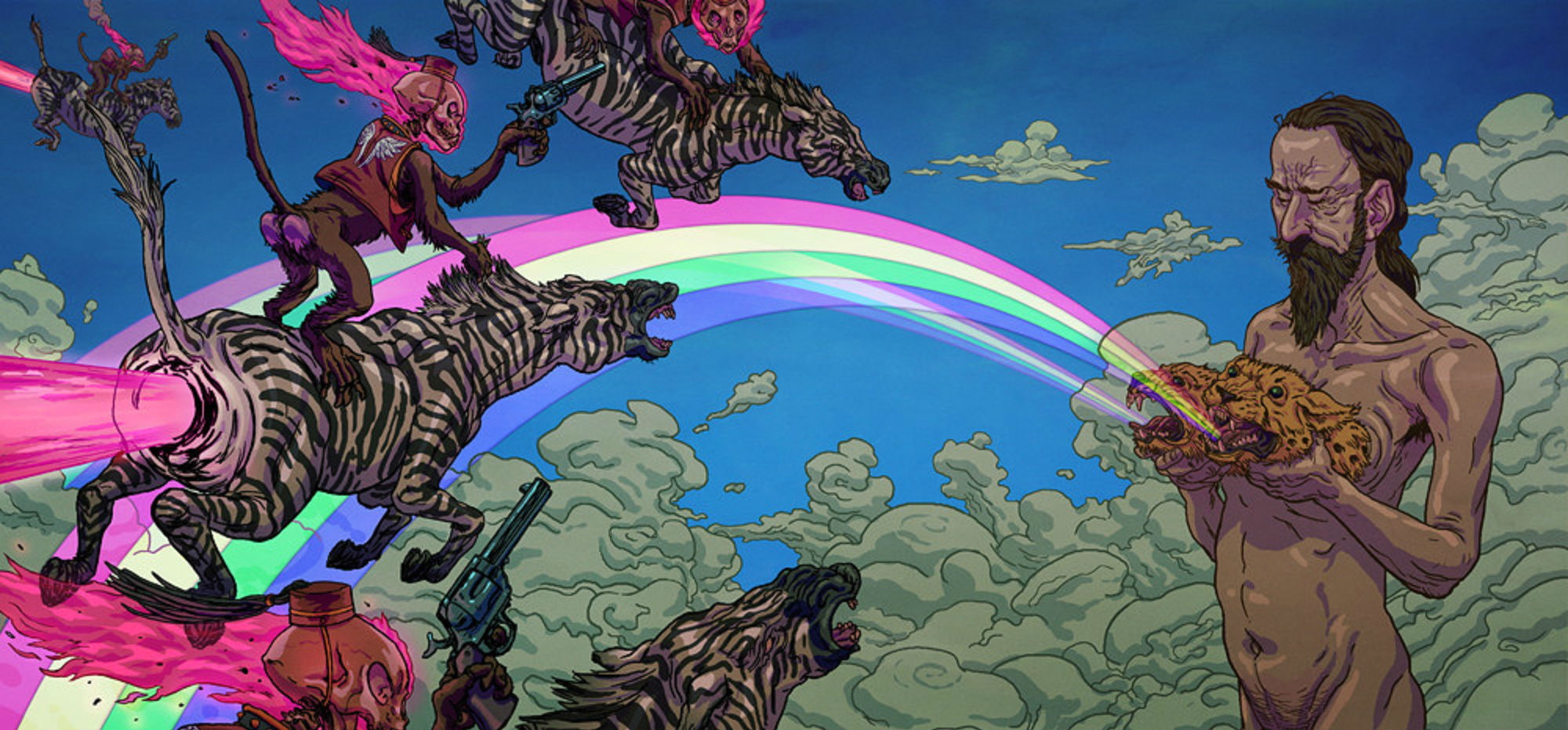 skull, monkey, Dark, fantasy, zebra, 1080P, hippie, psychedelic, HD Wallpaper