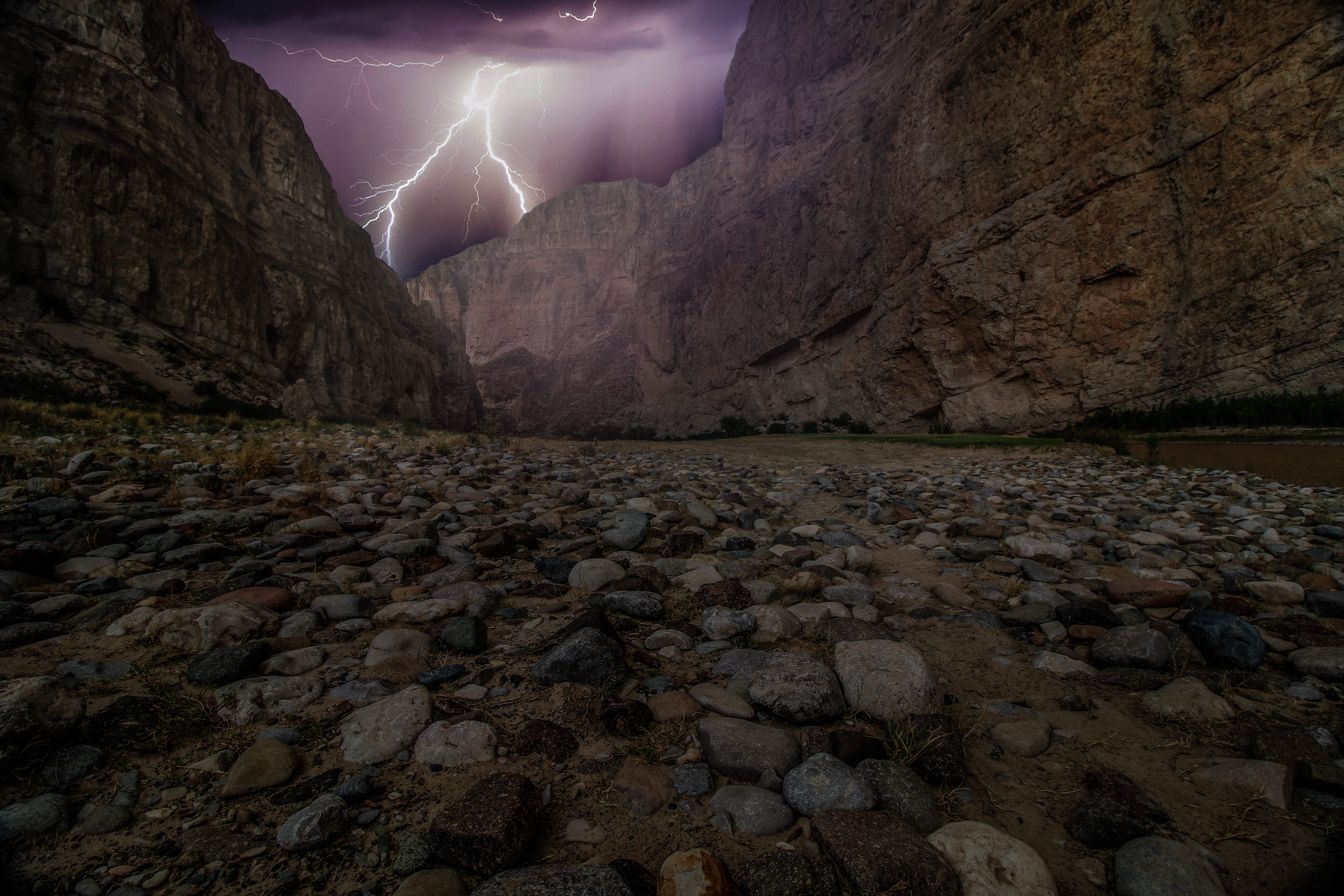 non-urban scene, dark, rocky, hitting, environment, scenics, 5K, cloud - sky, nature, scenics - nature, thunderbolt, landscape, solid, rock formation, HD Wallpaper