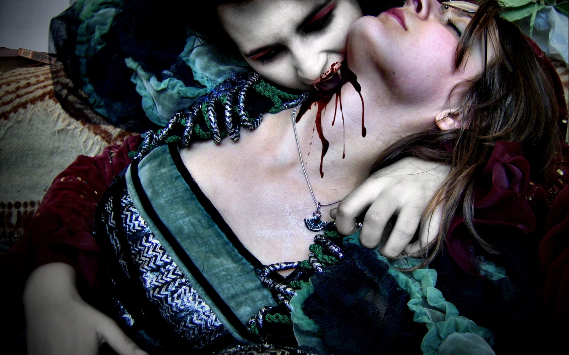 gore, blood, dark, men, vampire, evil, horror, 1080P, macabre, gothic, fantasy, mood, women, HD Wallpaper