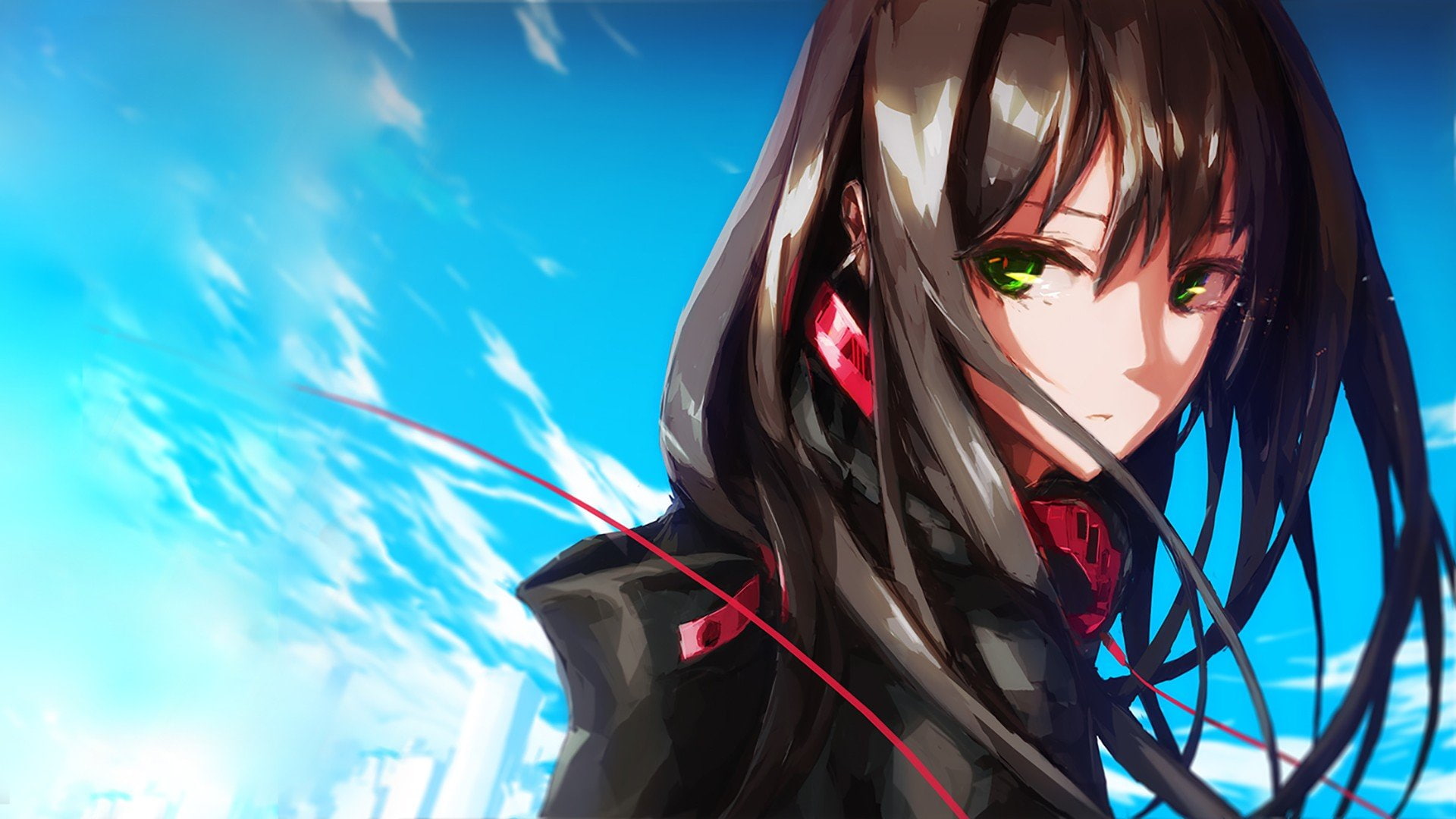 x, hd, art, girls, 1080P, space, 1920x1080 px, px, brunette, galaxies, Anime Girls, anime, HD Wallpaper